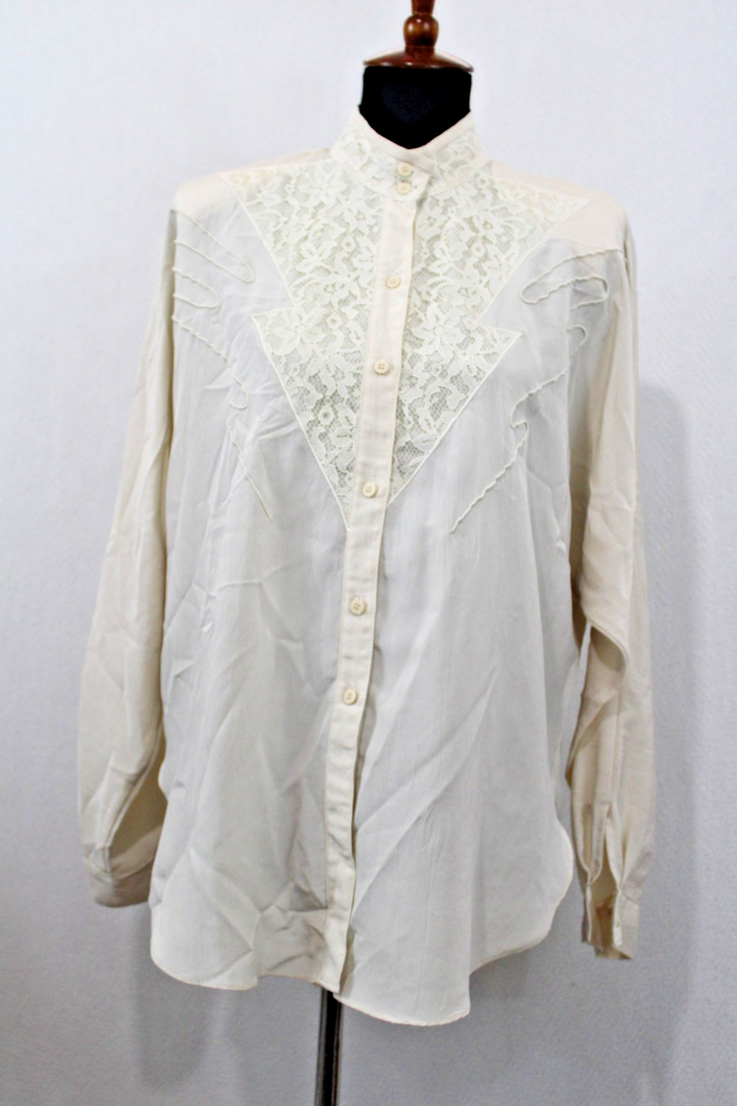 VTG Shirtstrings II M Ivory Polyester Blouse and Skirt Set Embroidered & Lace
