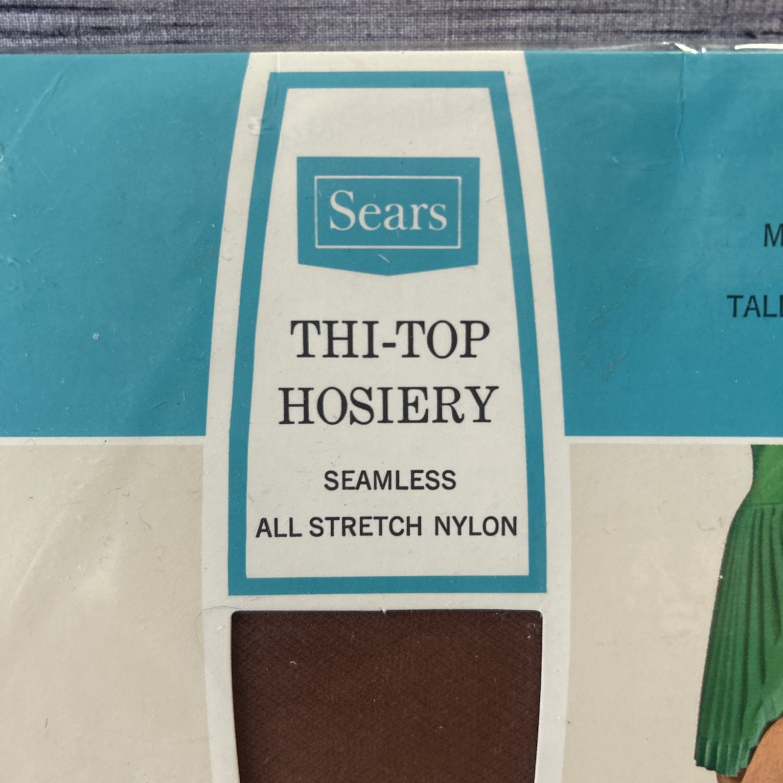 Vtg Sears Thi-Top Hosiery Seemless All Stretch Nylon Mocha Size Tall (10.5-11.5)