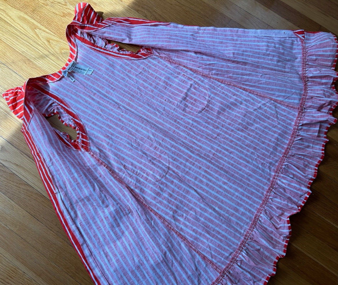 vtg red orange white stripes print Marimekko DRESS piccolo jokapoika shirt – 120