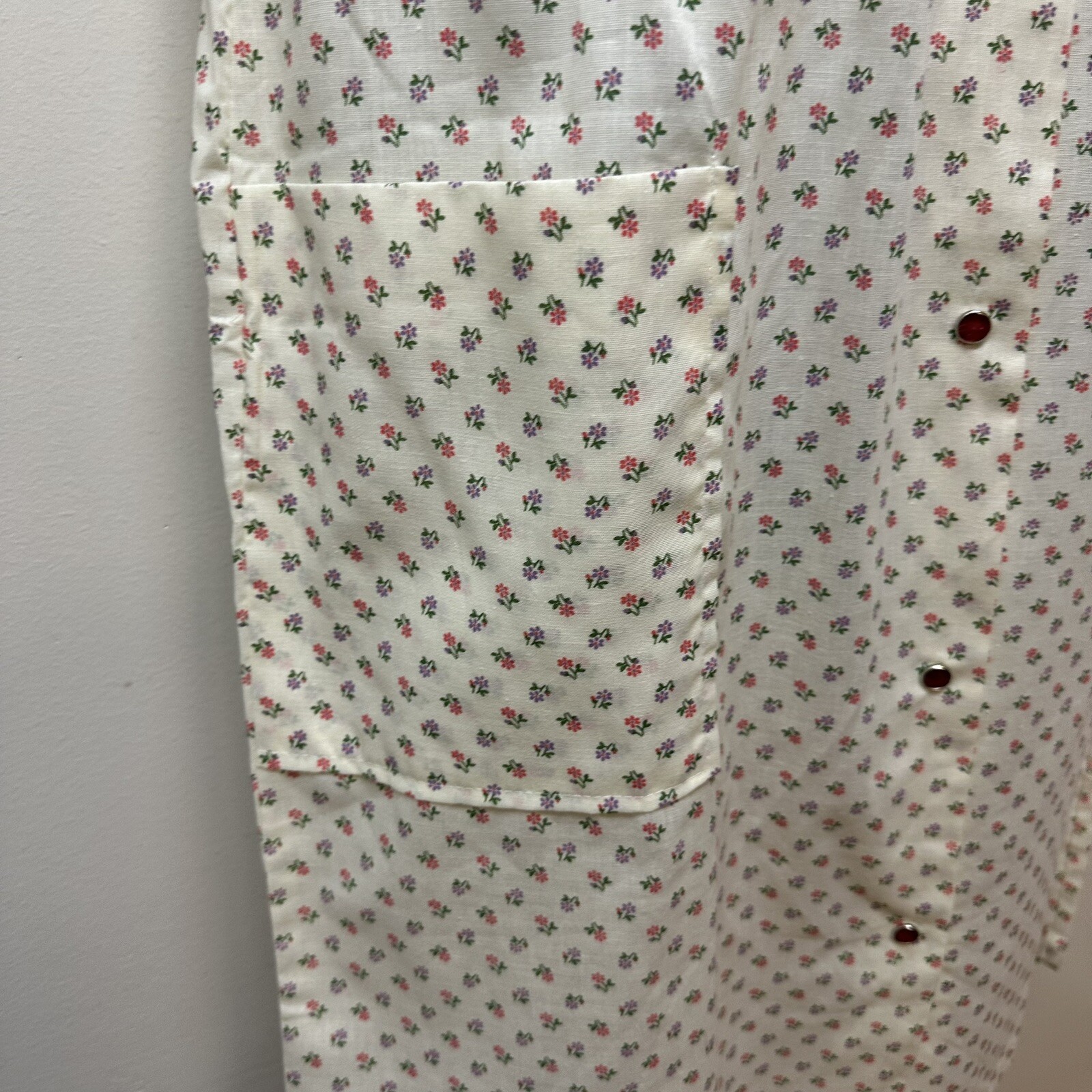 Vintage Dainty Floral Cotton Lace House Dress Nightgown Snap Button Front M