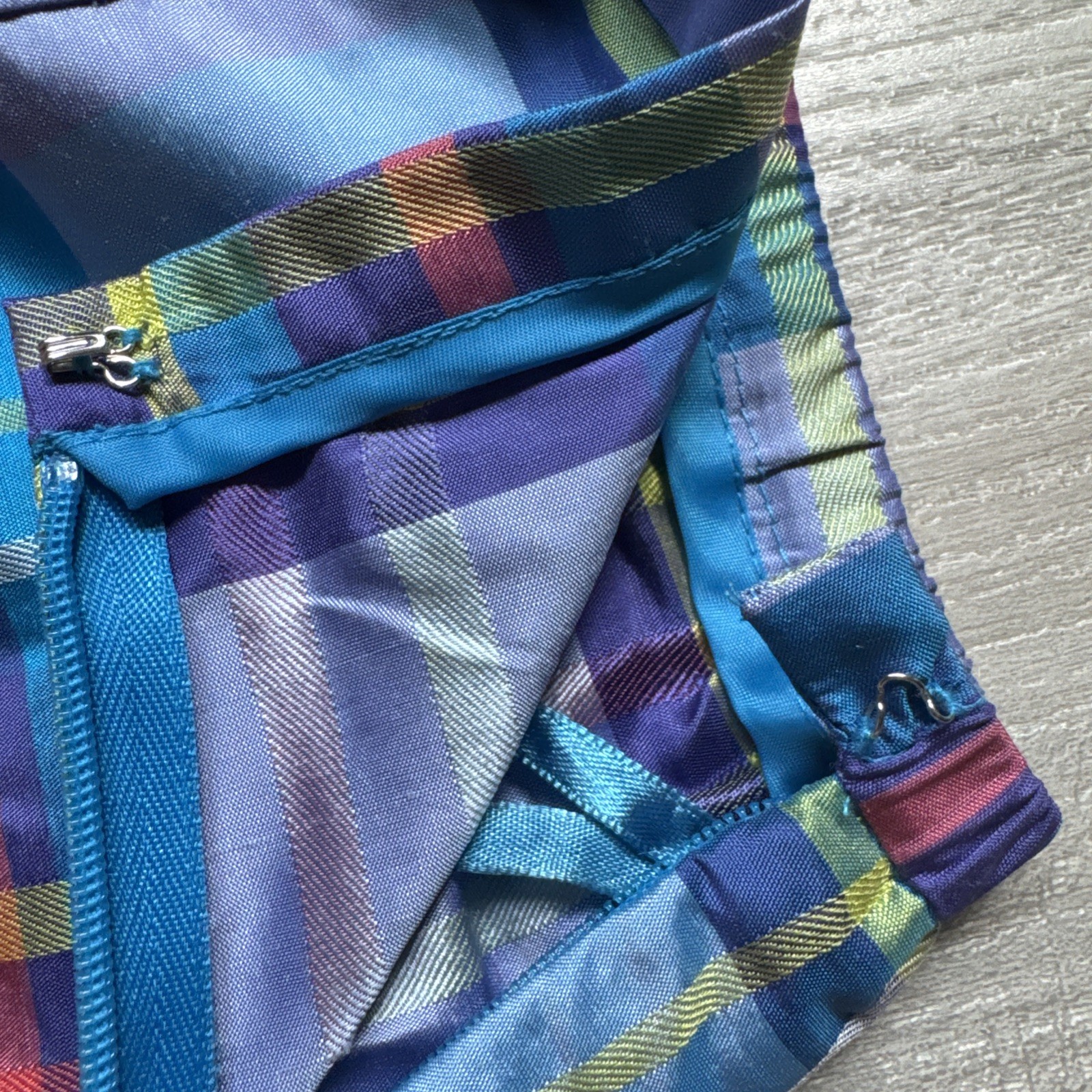 Vintage 90s Preston & York Silk 2pc Pajama Set Top Pants Plaid Womens M/ L Blue