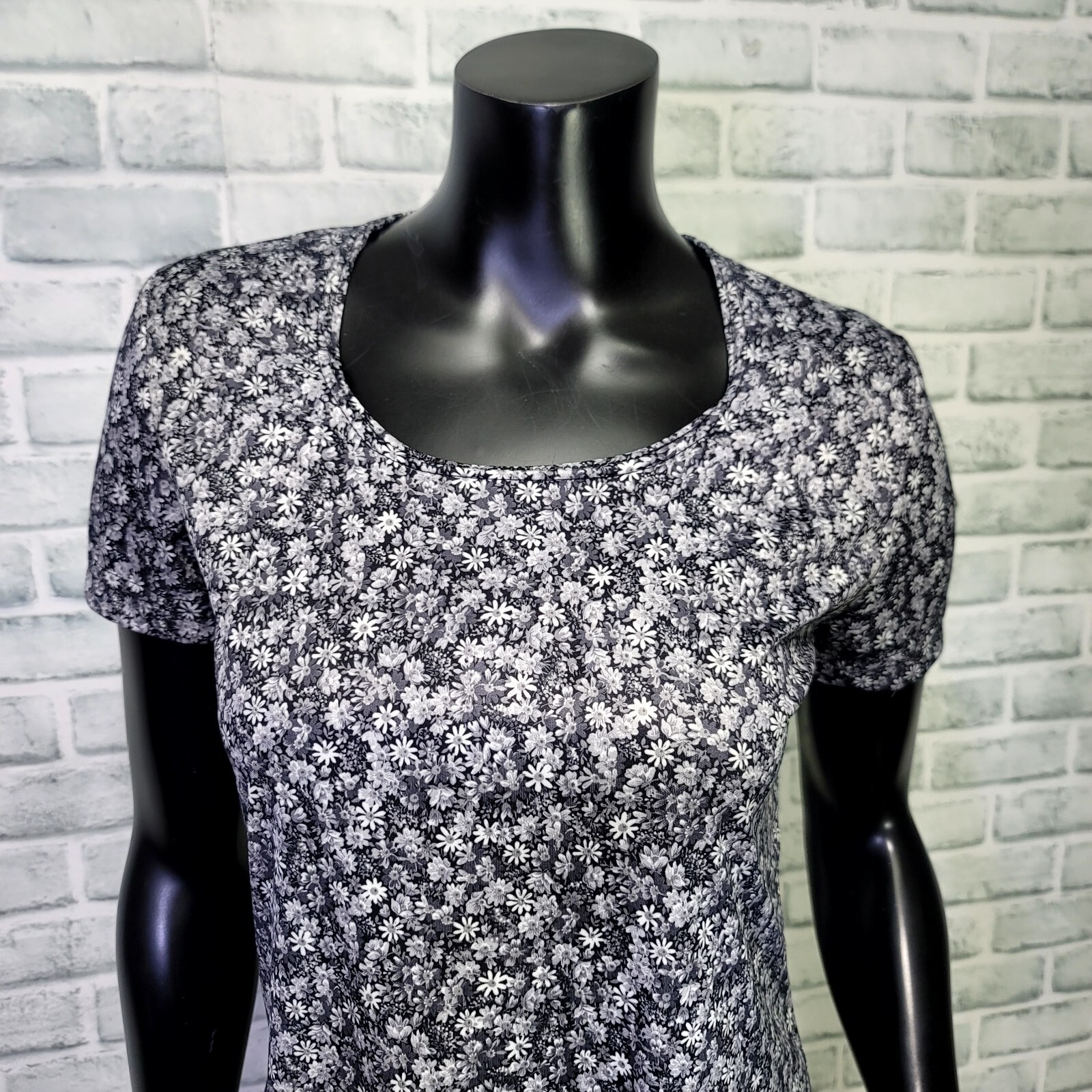 Vintage 90s Hana Size L Black Grey Dainty Daisy Floral Babydoll Mini Dress