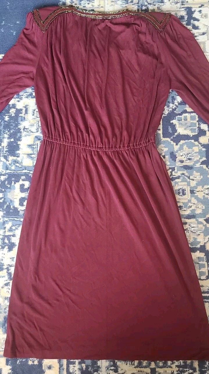 Vintage Union Made Bead Detail 100% Rayon Burgundy Women’s Size 10