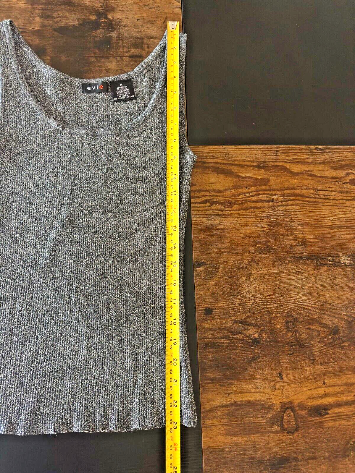 Vintage Evie Metalic Gray Knit Tank Size M, Stretches