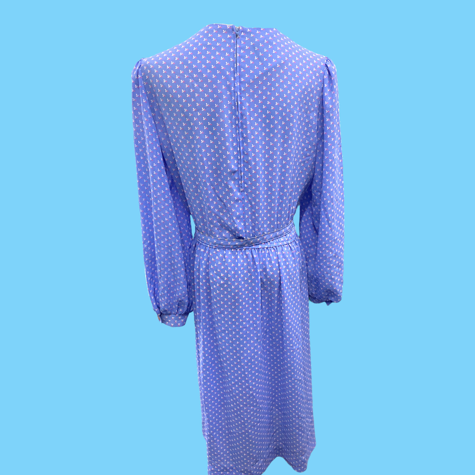 Vintage 70’s Lady Carol Of New York Blue Floral Pattern Secretarial Dress Large
