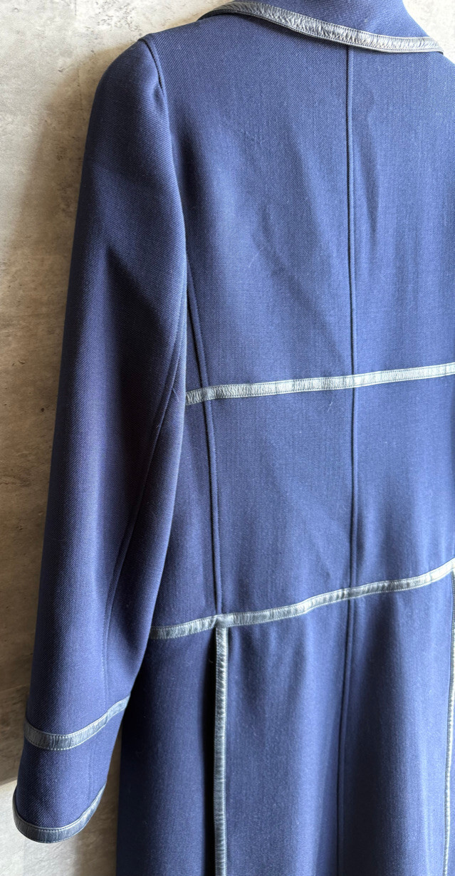 Vintage 1970s Courreges Paris Navy Blue Wool Blend Double-Breasted Coat Size 0