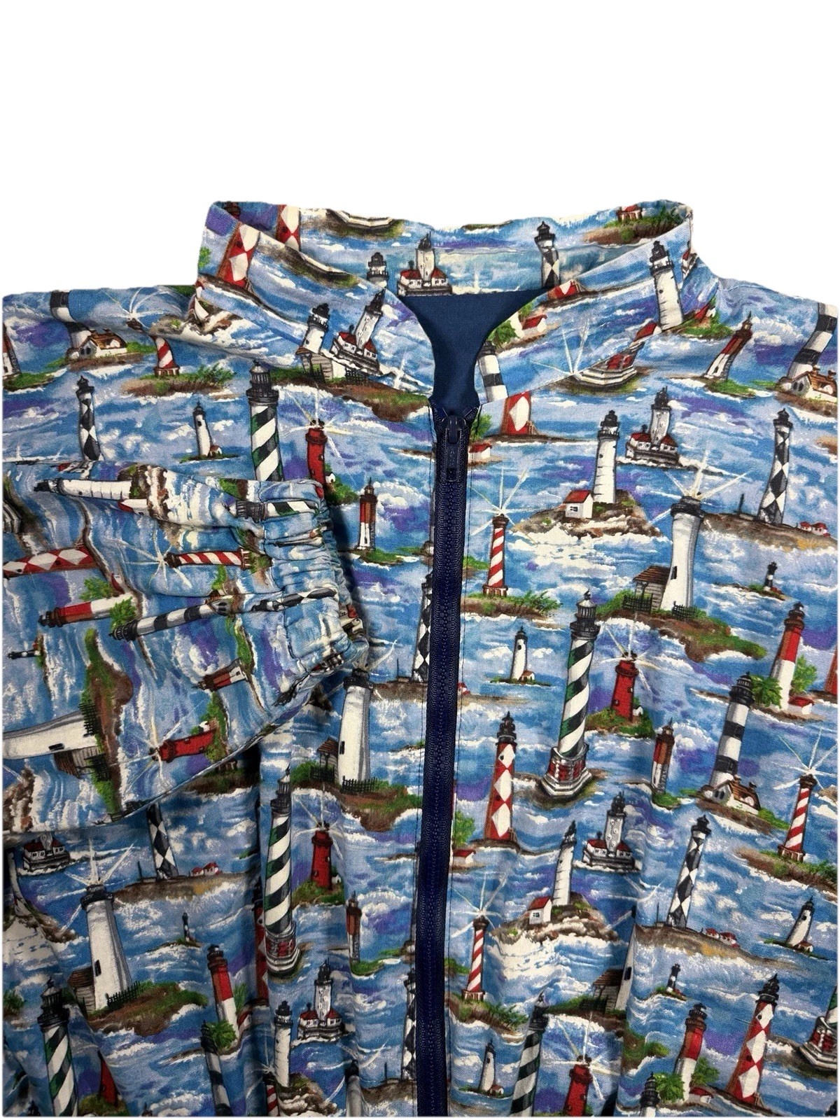 Vintage Lighthouse Coastal 70-80’s Cottage Bomber jacket Women XL Grandma Whimsy