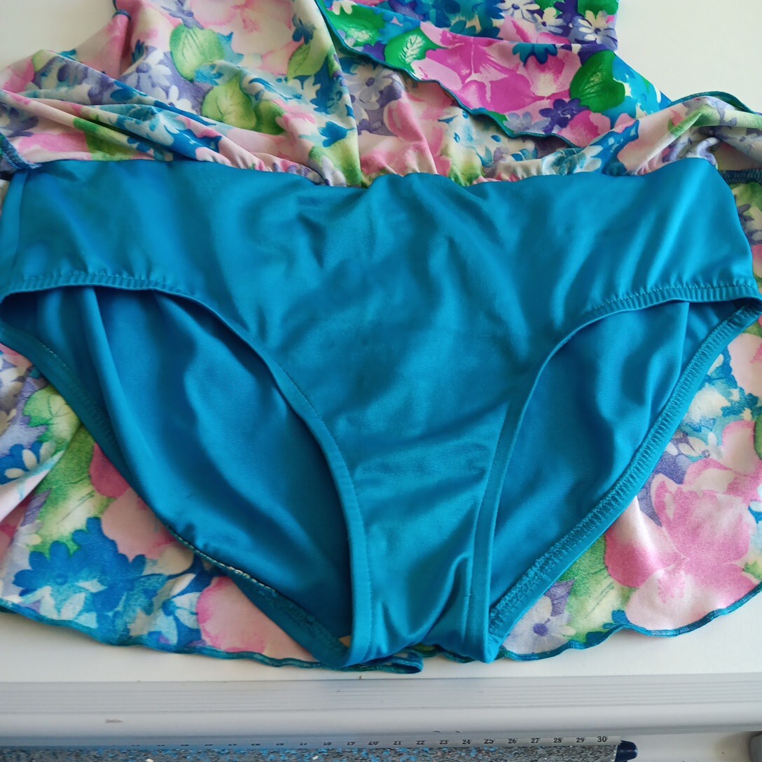 Vtg 14 One Piece Floral Sea Fashions of California Skirt Swimsuit Bathing Suit