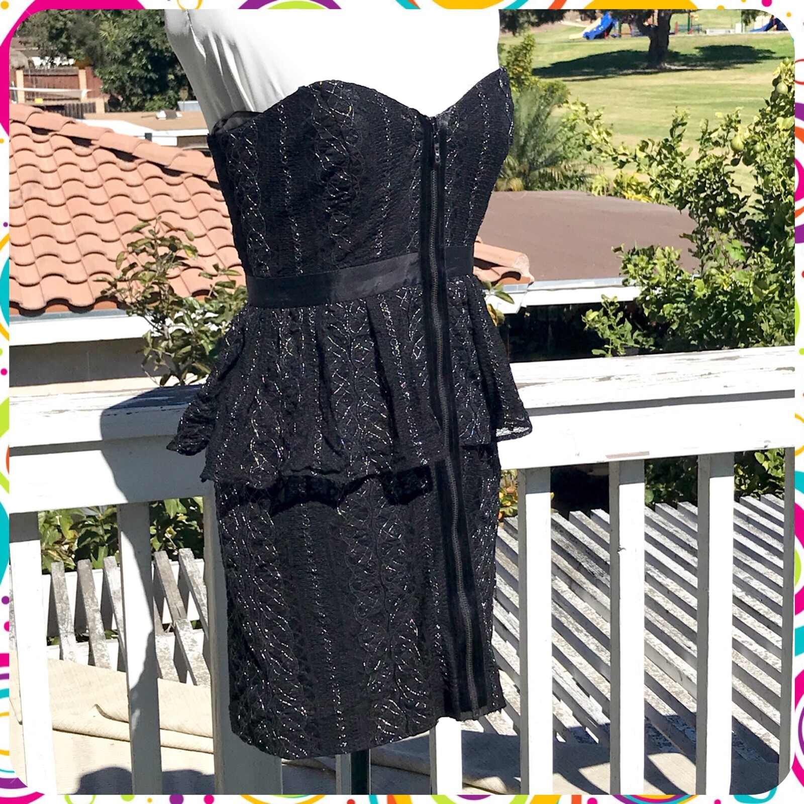 Vintage 90s LAUNDRY BY DESIGN Black Lace Sweetheart Neck Peplum Prom Dress Sz 2