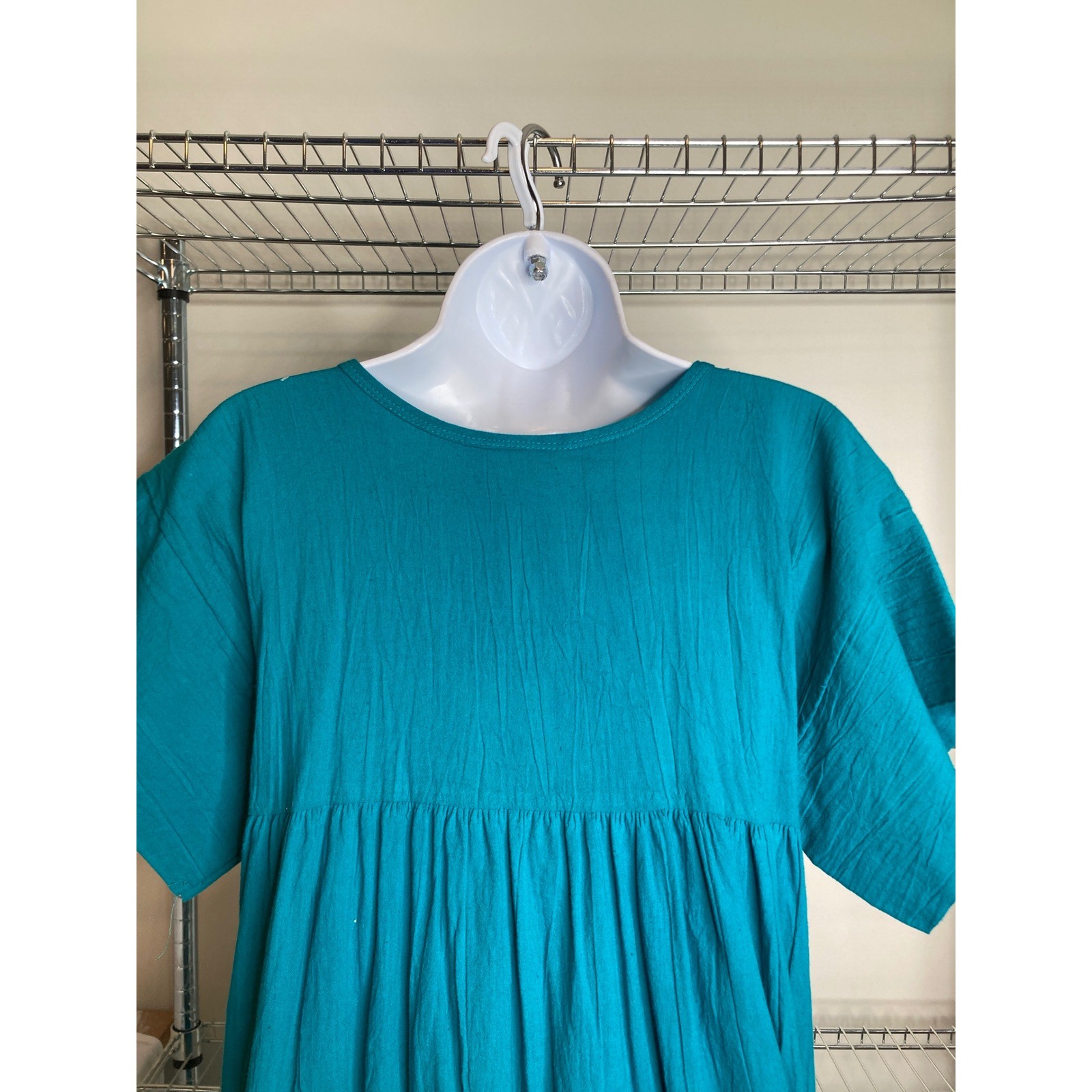 VTG 70s Womens Teal Embroidered Kaftan Housedress Est Sz M Mumu Golden Girls