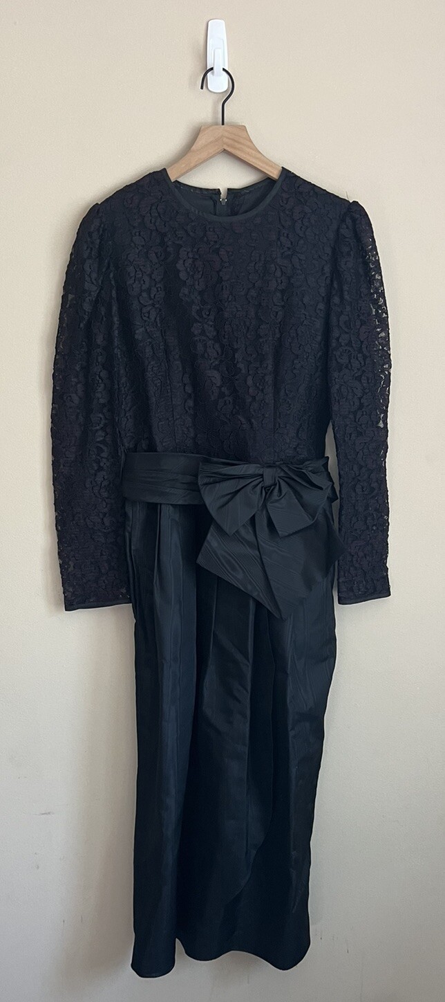 Vintage Dress Lanz 80s 90s Lace Taffeta Gothic Party Womens Size 10 Sheath