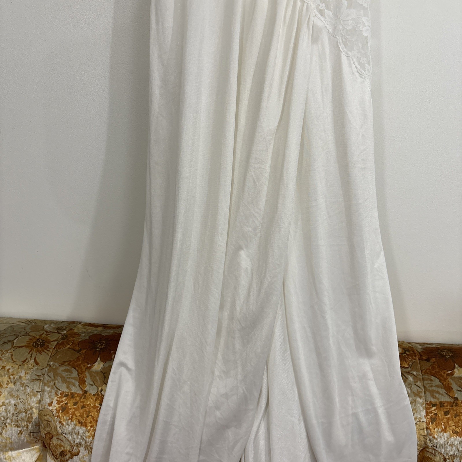 Vintage Val Mode Nylon Lace Slip Dress Nightgown Small Ivory Dainty Whimsy Sheer