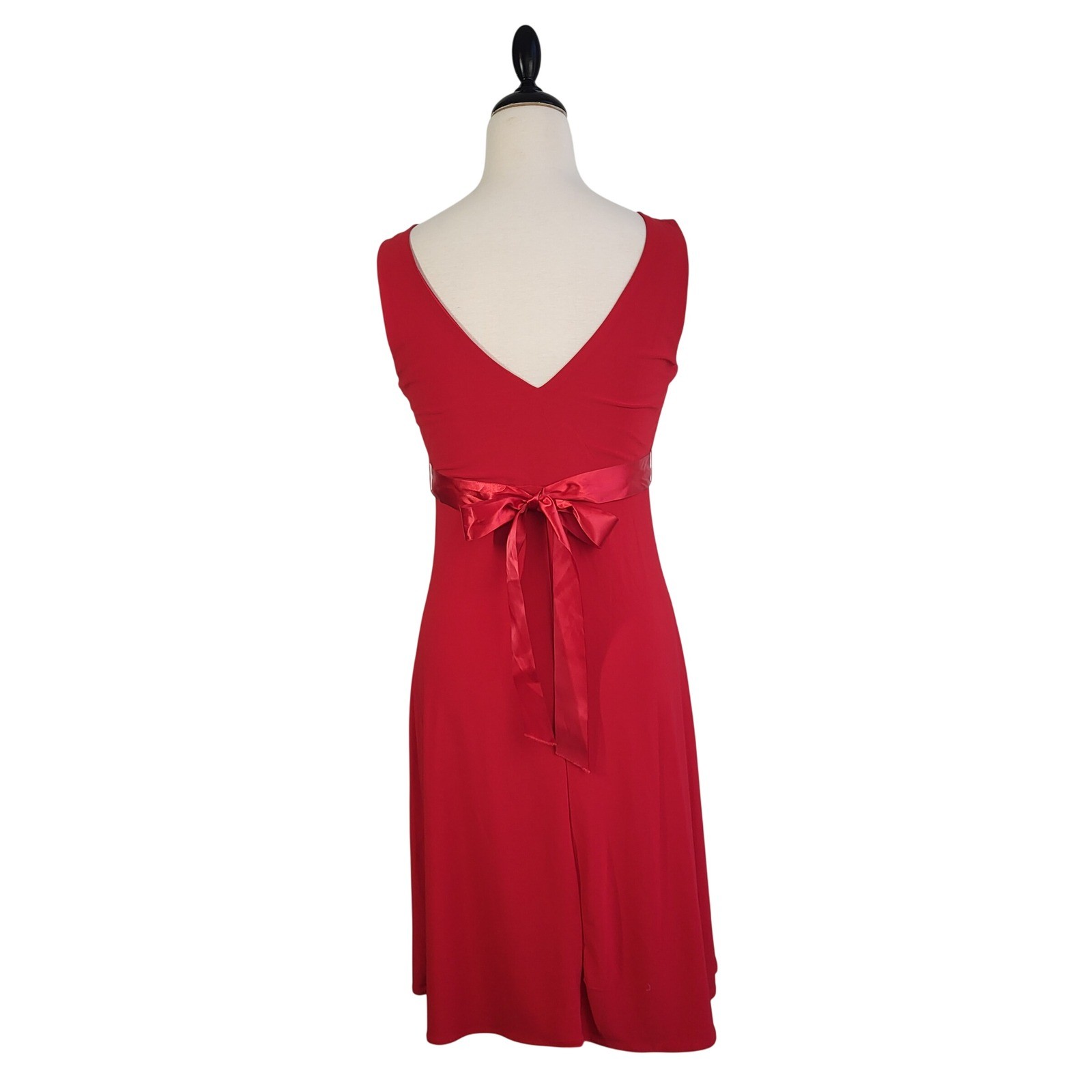 VTG Y2K Red Empire Waist Babydoll Cocktail Dress 10 Rhinestone Bow Romance