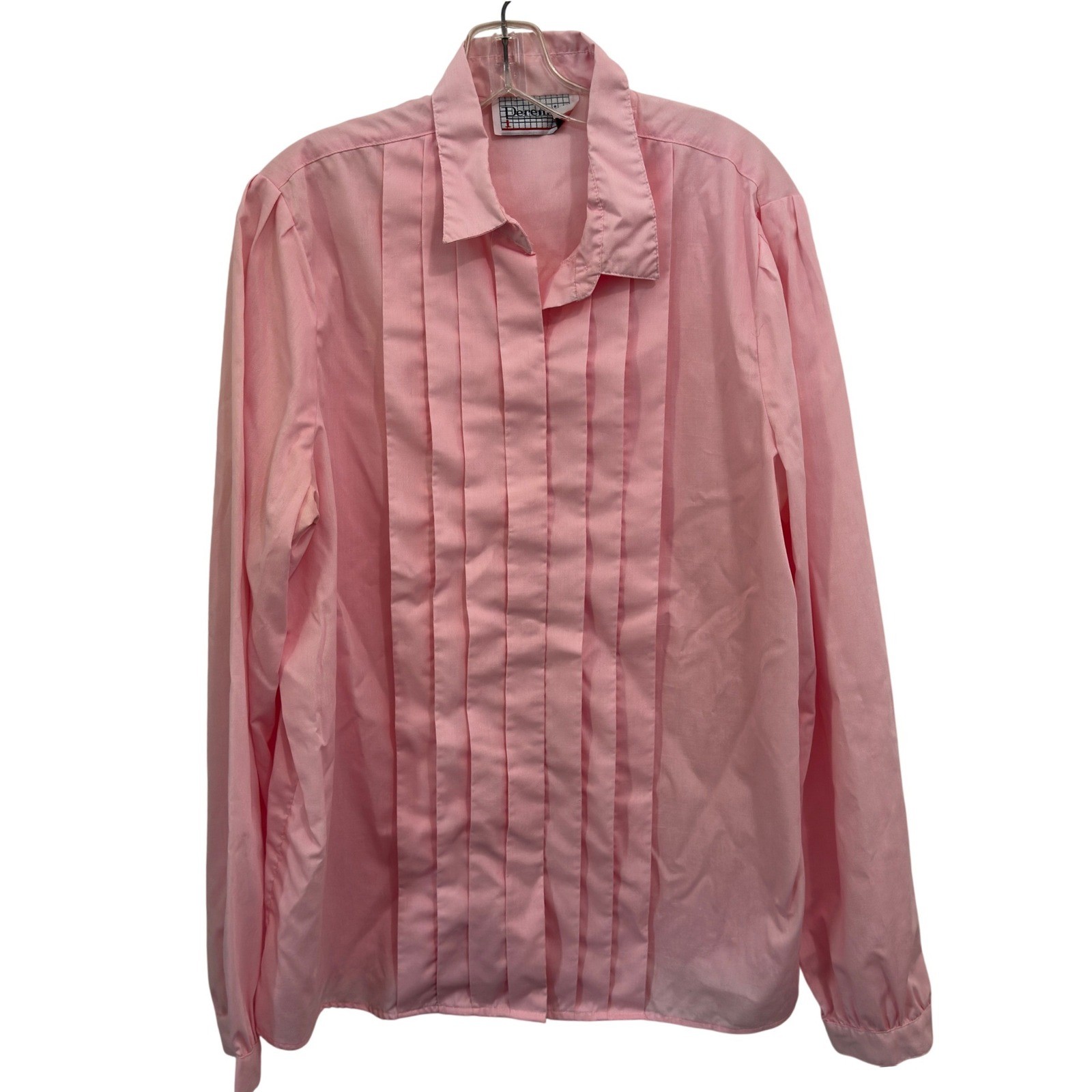 Perennial Blouse Vintage 80s Pink Pleated Tuxedo Front Button Down Top Size L