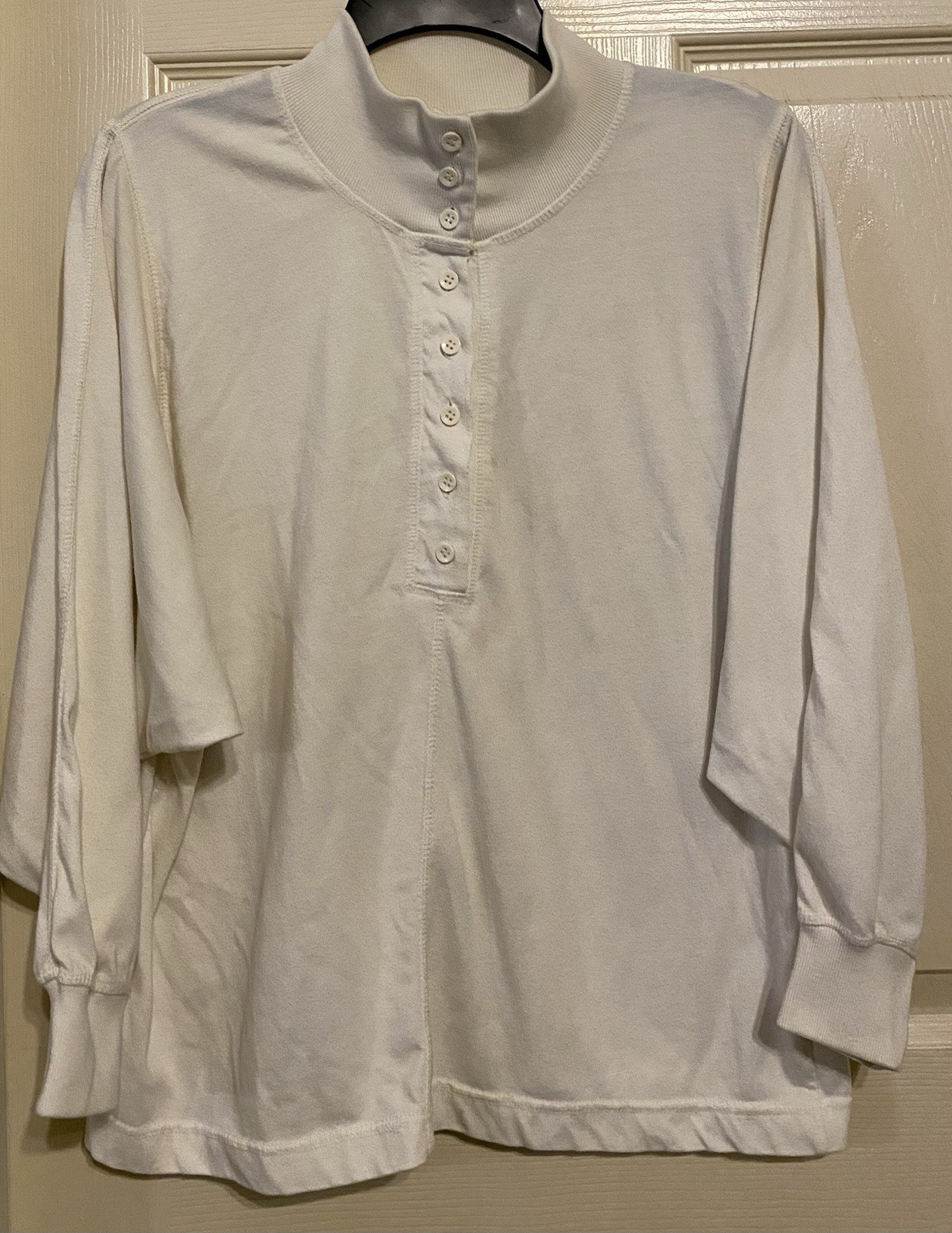 VTG 90s Mervyns Partners Women’s Shirt Sz M Cream White Boxy Buttons Batwing