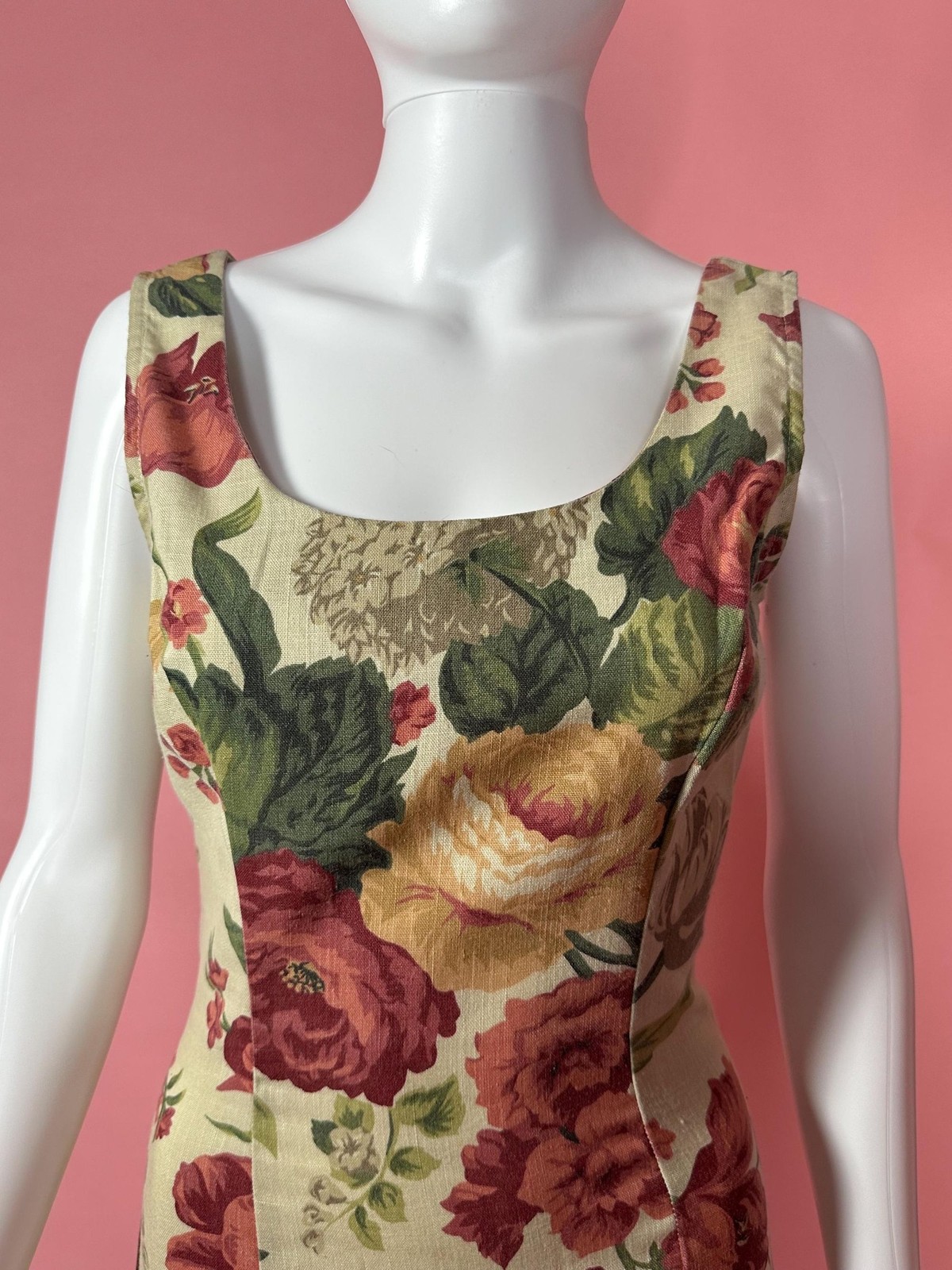 1990s RAMPAGE Floral Printed CABBAGE ROSE Print Bouquet Wiggle Maxi Dress. Small