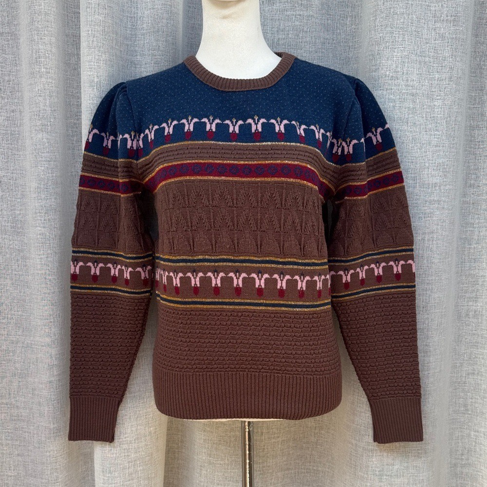 Vintage crewneck small sweater in brown and blue colors