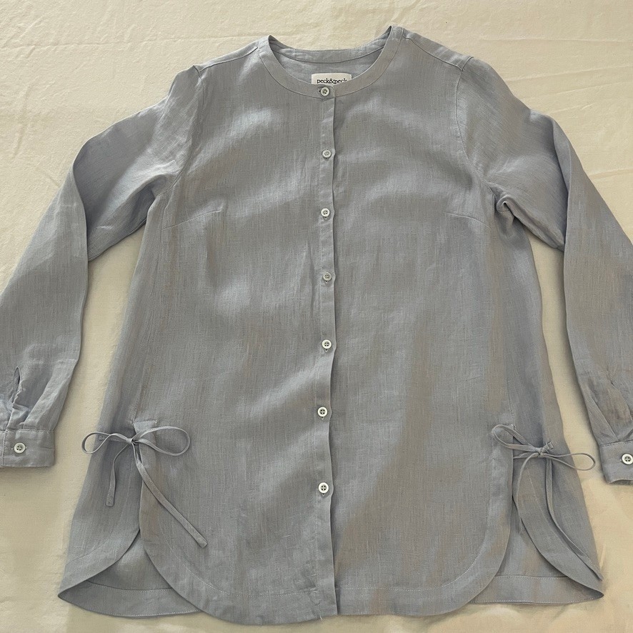 Peck & Peck 100% Linen Button Up Blouse Sz S Coastal Grandmother Lagenlook