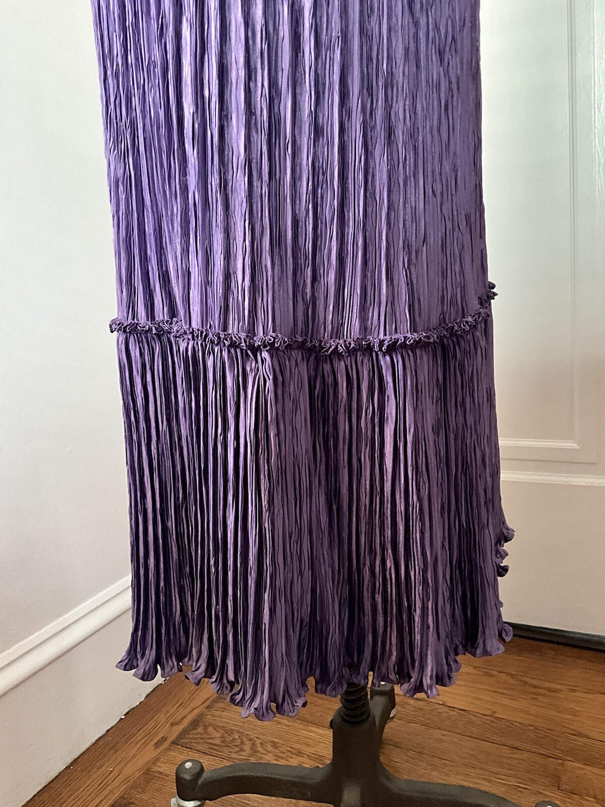 Vintage Early 80’s Mary McFadden Purple Pleated Gown Dress w/ Sash