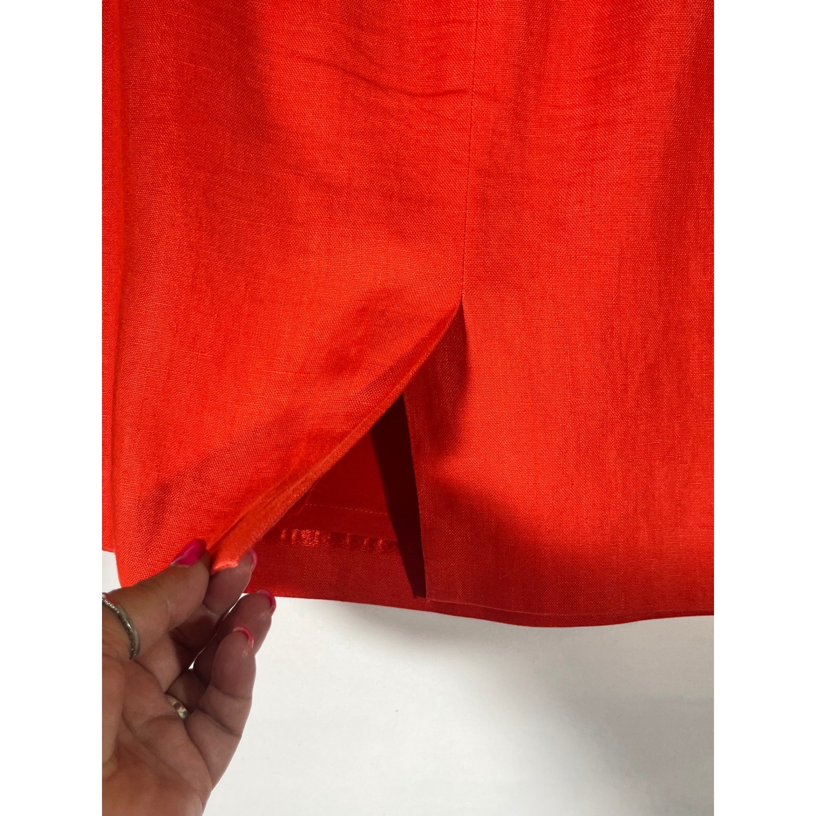 Talbots Linen Suit Set Women 12 Orange Blazer Midi Skirt Vibrant Career Wear