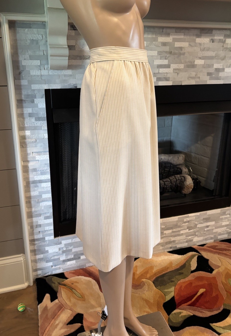 Vtg Sears, Roebuck & Co Tan Pinstripe Perma-Prest Skirt Pencil Sz 8