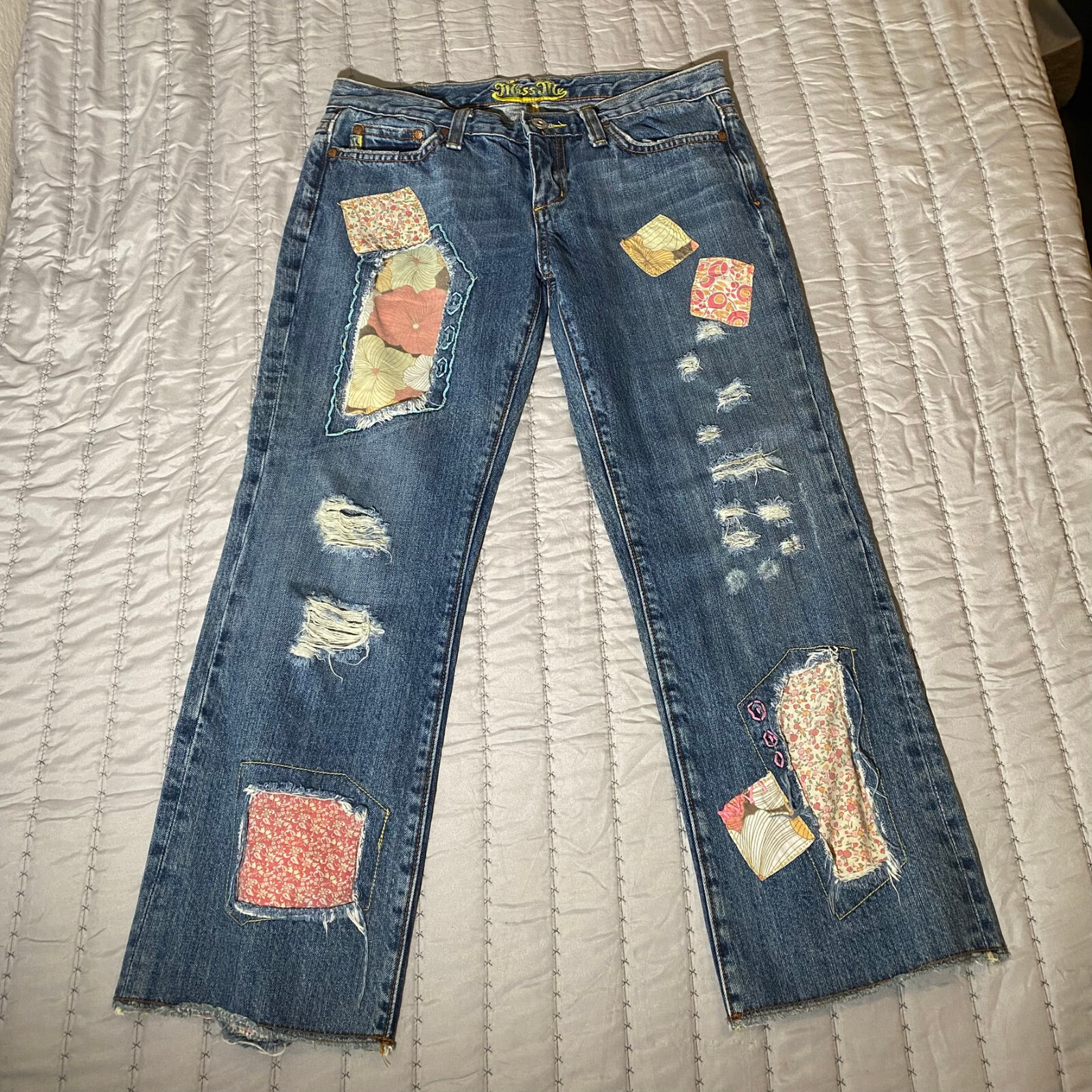 Miss Me Vintage Y2K Silverlake Blue Patch Denim Janice Cropped Jeans 29 * JP4146