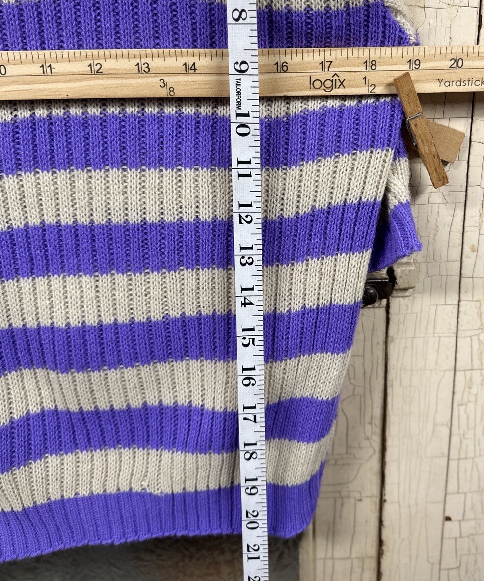 Vintage Short Sleeve Knit Sweater Purple Stripe Helen Sue Acrylic