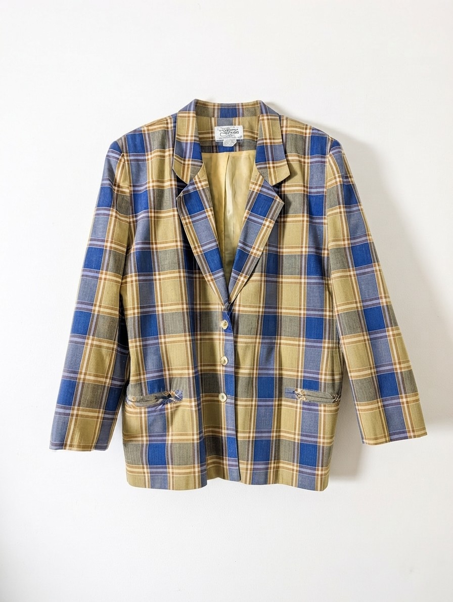 Vintage 90s Barry Joseph Plaid Blazer Jacket Made In Australia Size 18