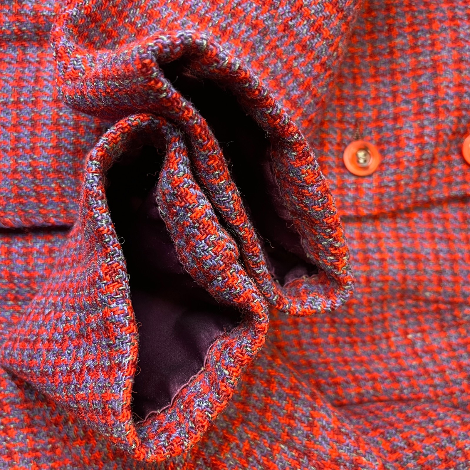 Harris Tweed Coat True Vintage 60s Women S/M Scottish Wool Red Purple Grandma