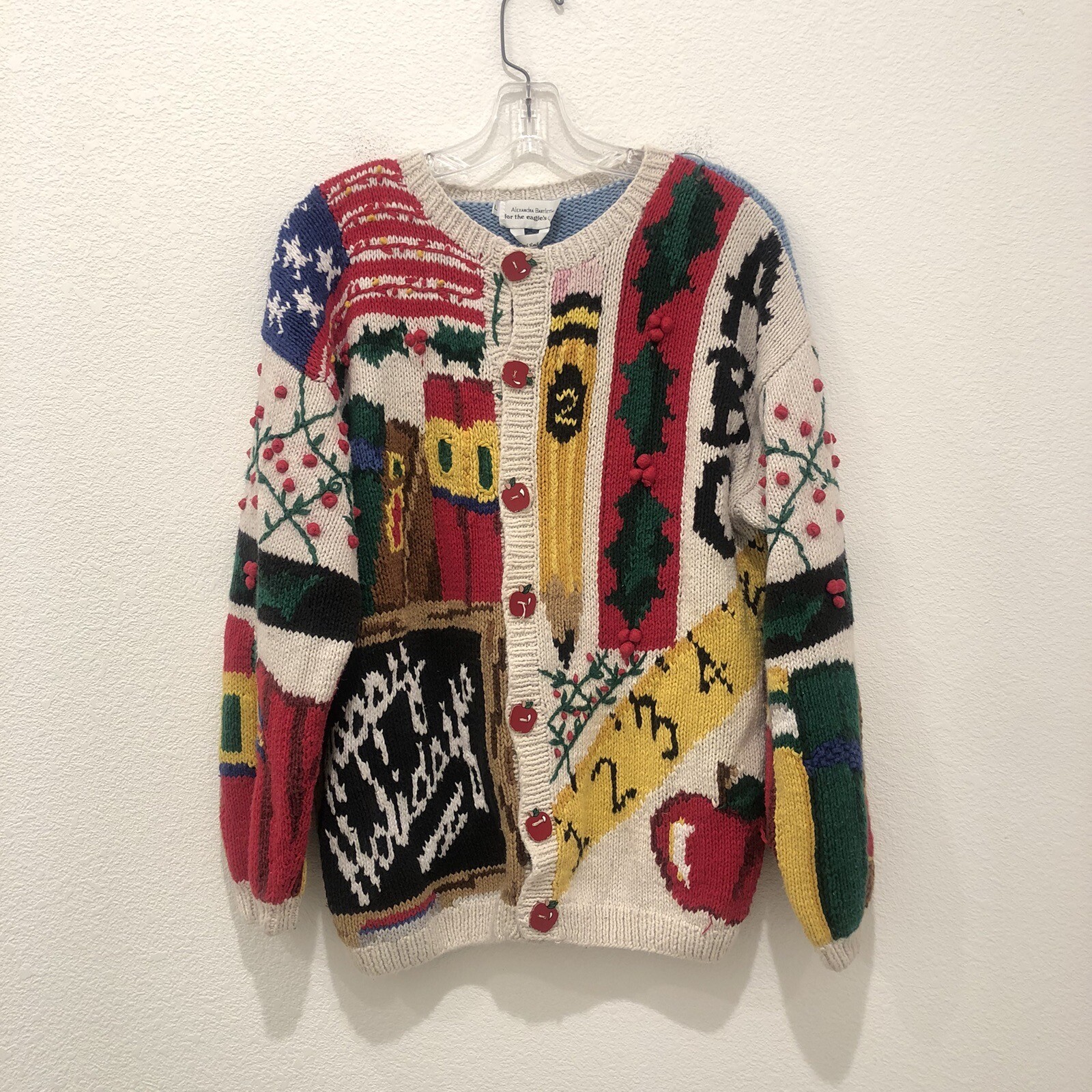 Vintage 1993 The Eagle’s Eye Alexandra Bartlett School Days Cardigan Multi Sz L