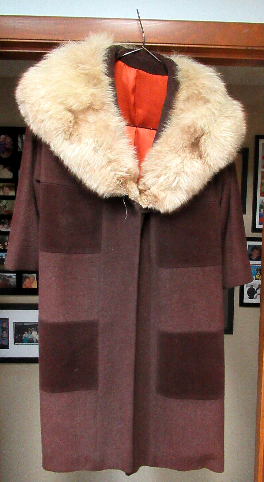 Vtg Union Made Forstman Wonderful Worumbo Woolen Coat w/ Fur Collar 3/4 Sleeves