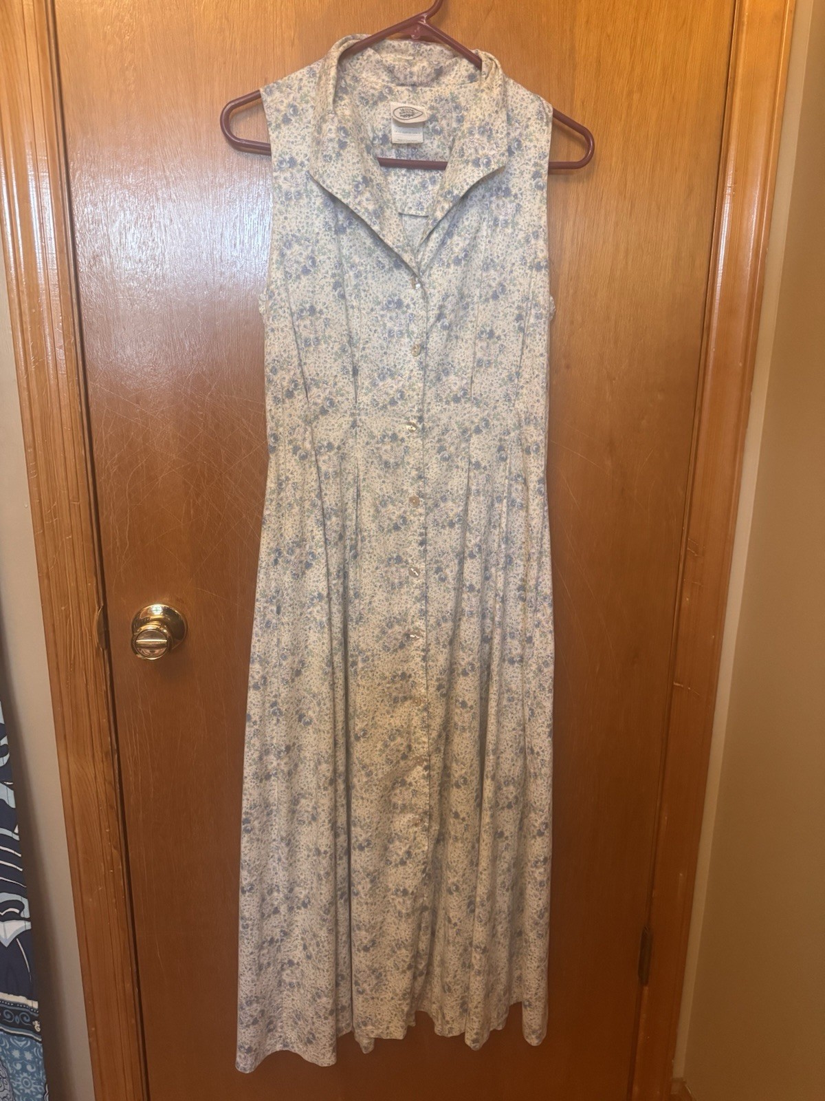Vintage 80s Laura Ashley Cottagecore Blue Floral Sleeveless Dress Size 8 Cotton