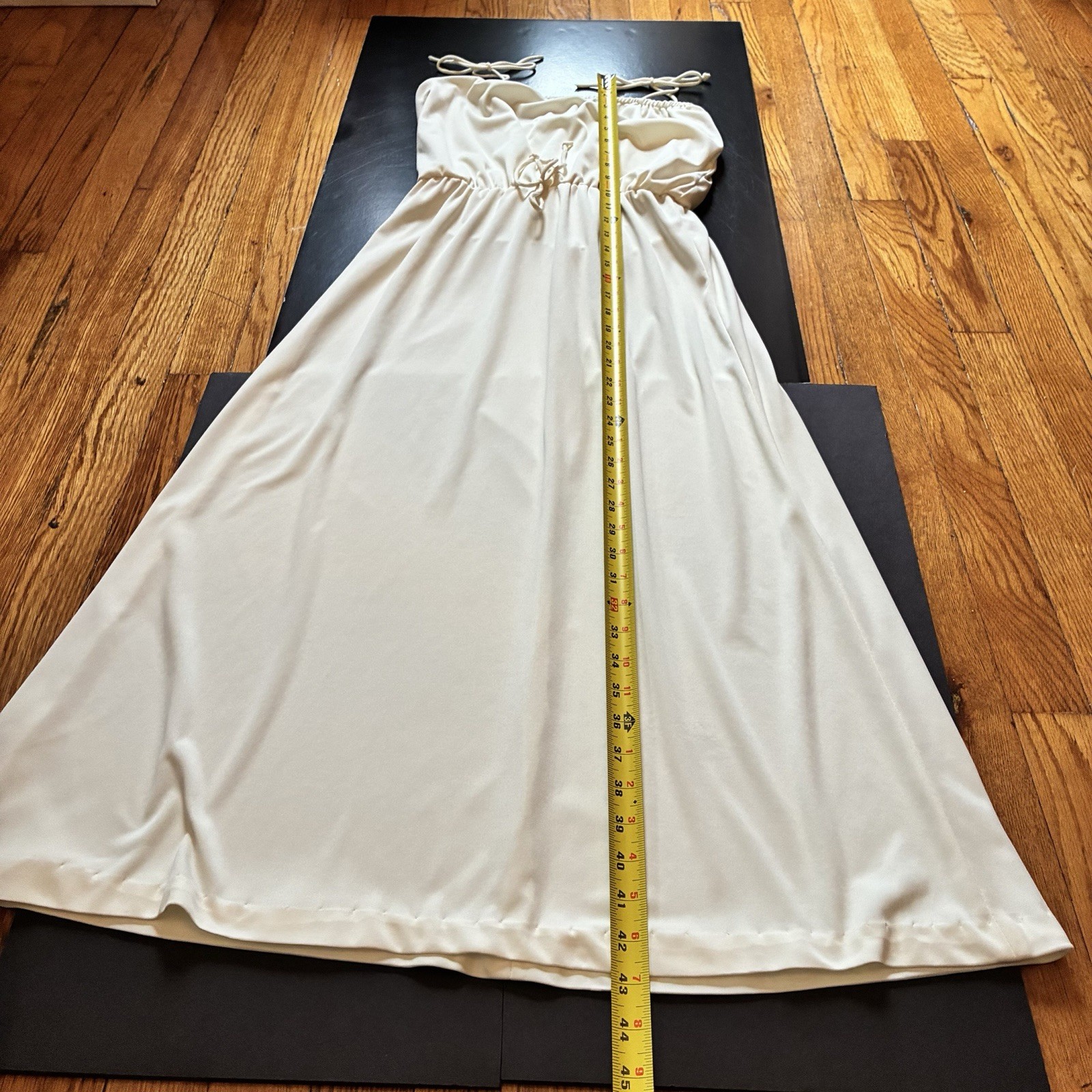 Vintage 1970’s Saturday Night Fever Disco Spaghetti Strap Cream Color Dress Med