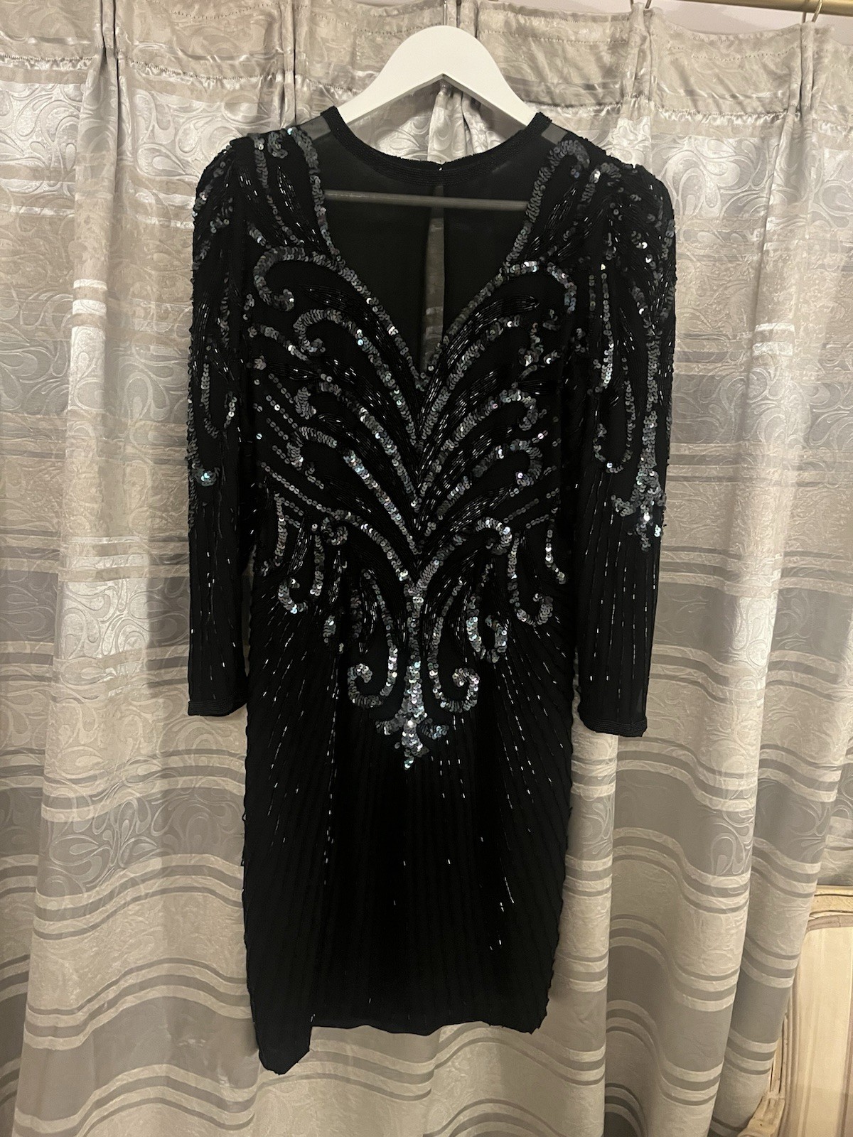 AJ Bari Vintage 1980s 100% Silk Beaded Long Sleeve Cocktail Black Today Size XS