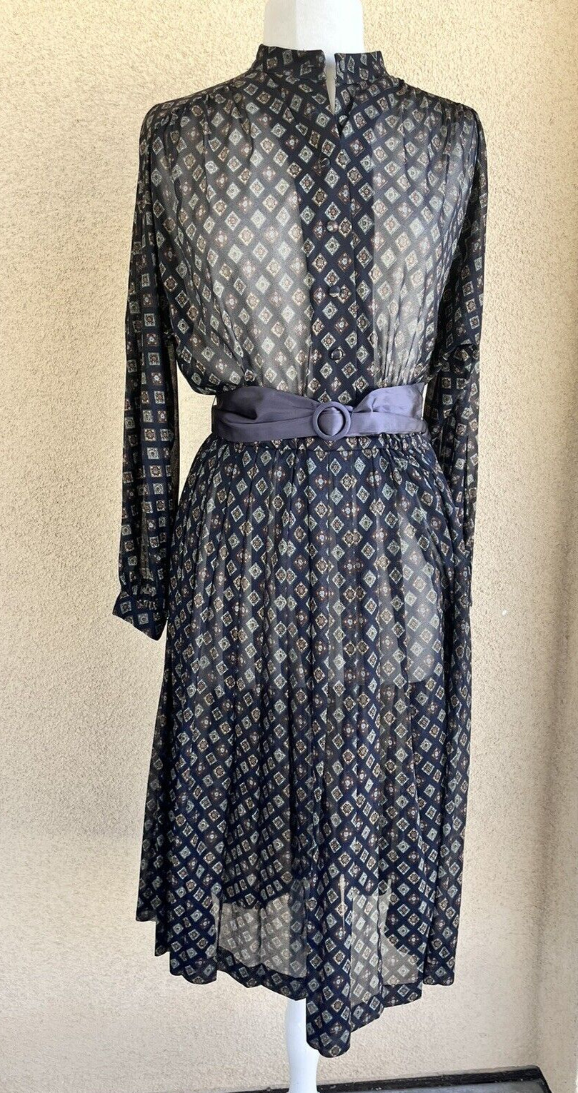 Neiman Marcus Nancy Greer NY size 12 Belted Dress Office Teacher Vintage 70s