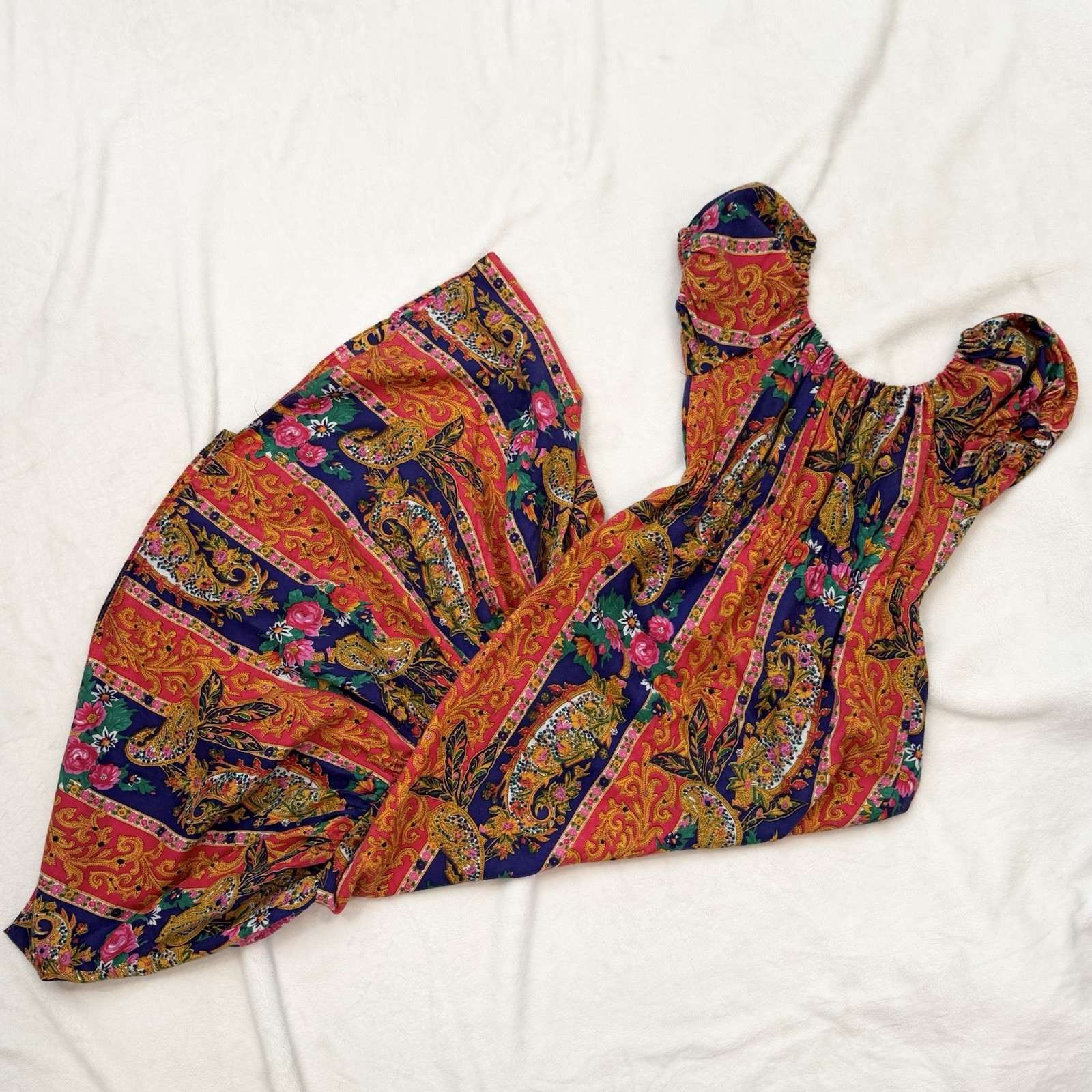 Vintage Cracker Jax Boho Peasant Paisley Print Prairie Festival Maxi Gown Dress