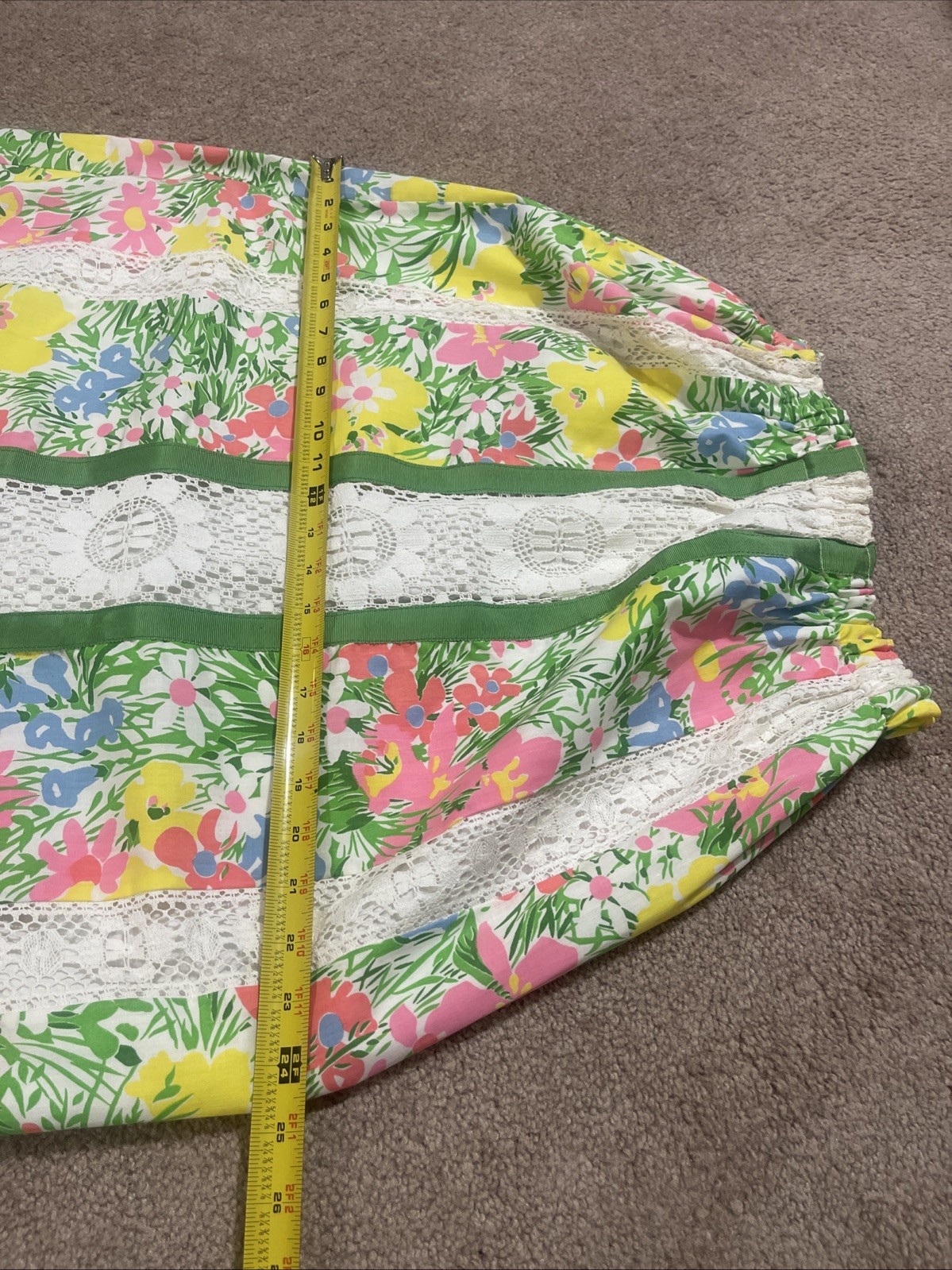 Vintage Floral Patchwork Strapless Dress Skirt Lace Cottagecore 70s Prairie Pink