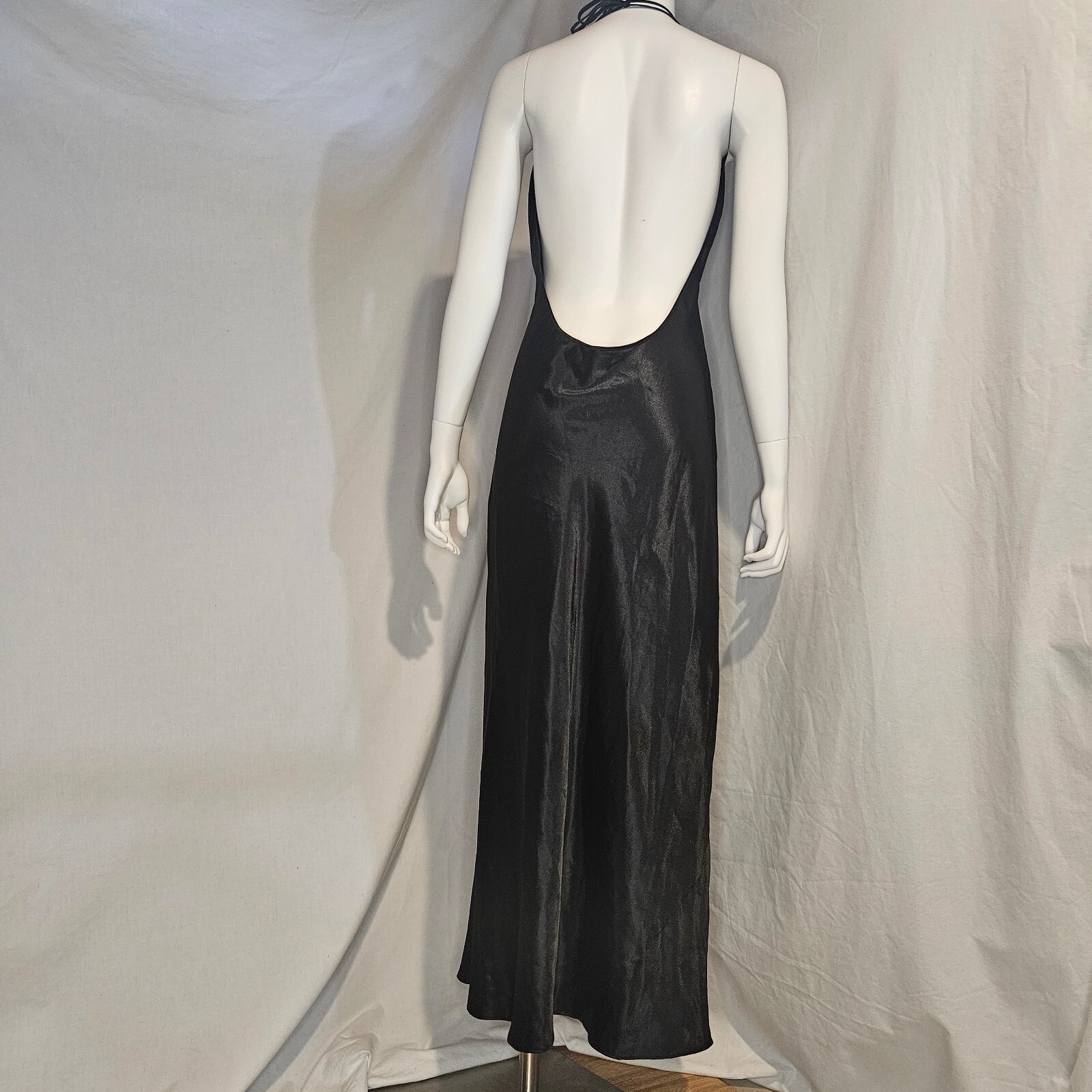 Victoria’s Secret Large Satin Long Maxi Halter Dress Gown Black Backless Plunge