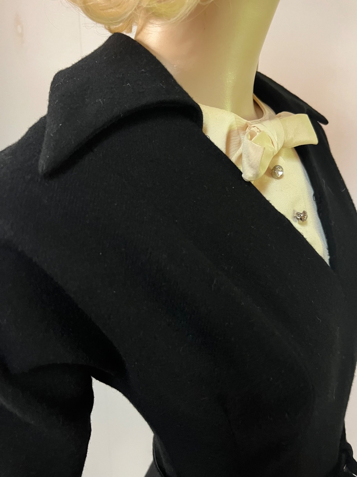 Vintage 1950s Alco Junior Bibbed Neckline Wool Business Cocktail Dress Bust 34