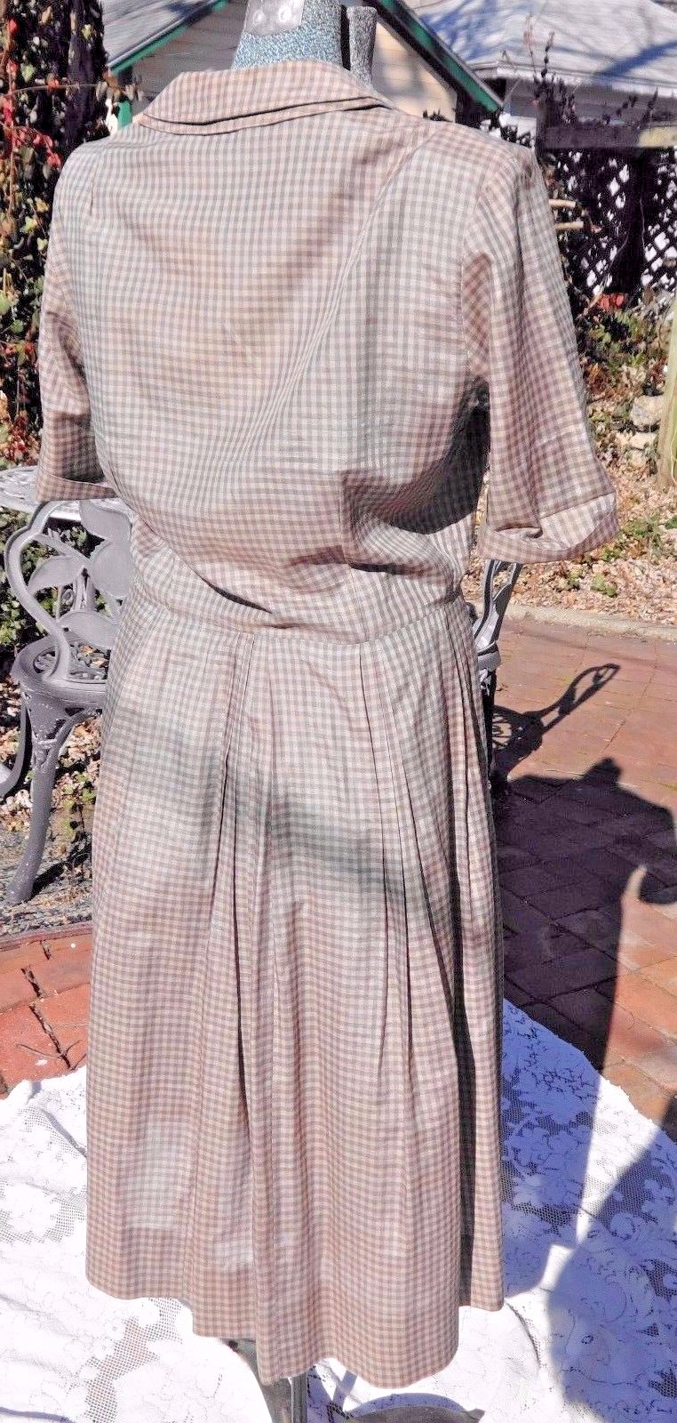VINTAGE 1950’s – 60’s WESTBURY FULL SKIRT BROWN CHECKED DRESS MEDIUM