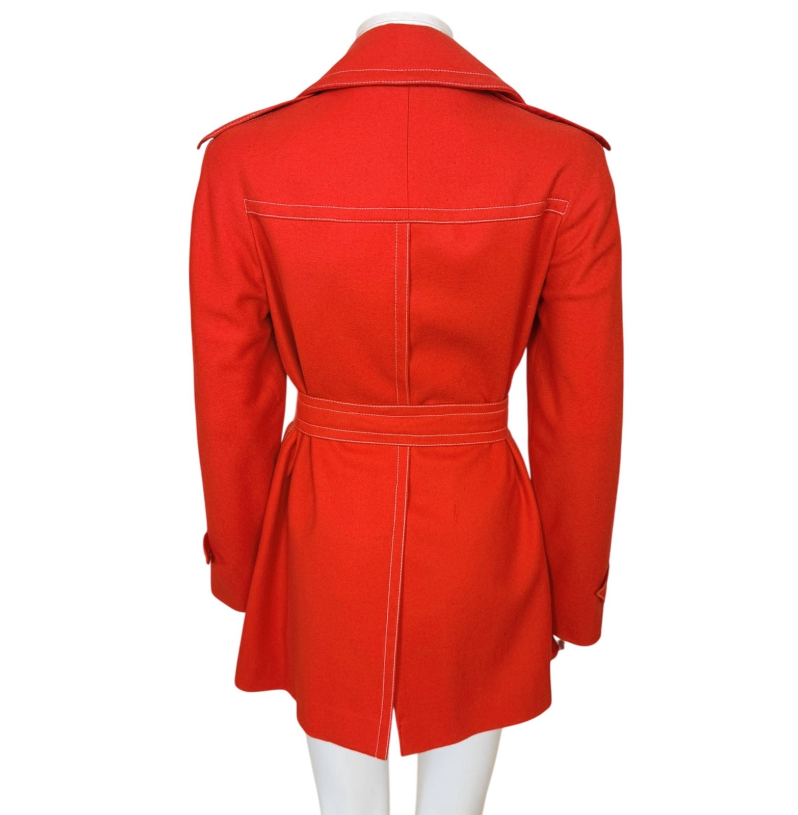 Vintage 1970s Ted Lapidus Paris Red Wool Belted Jacket Exclusive Boutique Design