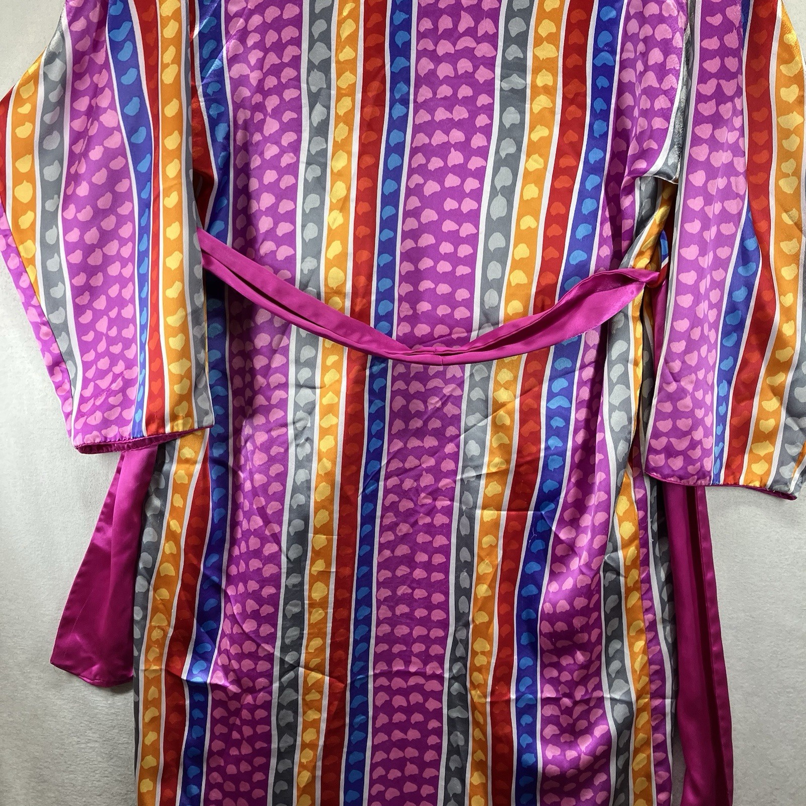 Vintage Christian Dior Lingerie Liquid Satin Soft Colorful AOP Nightgown Pockets