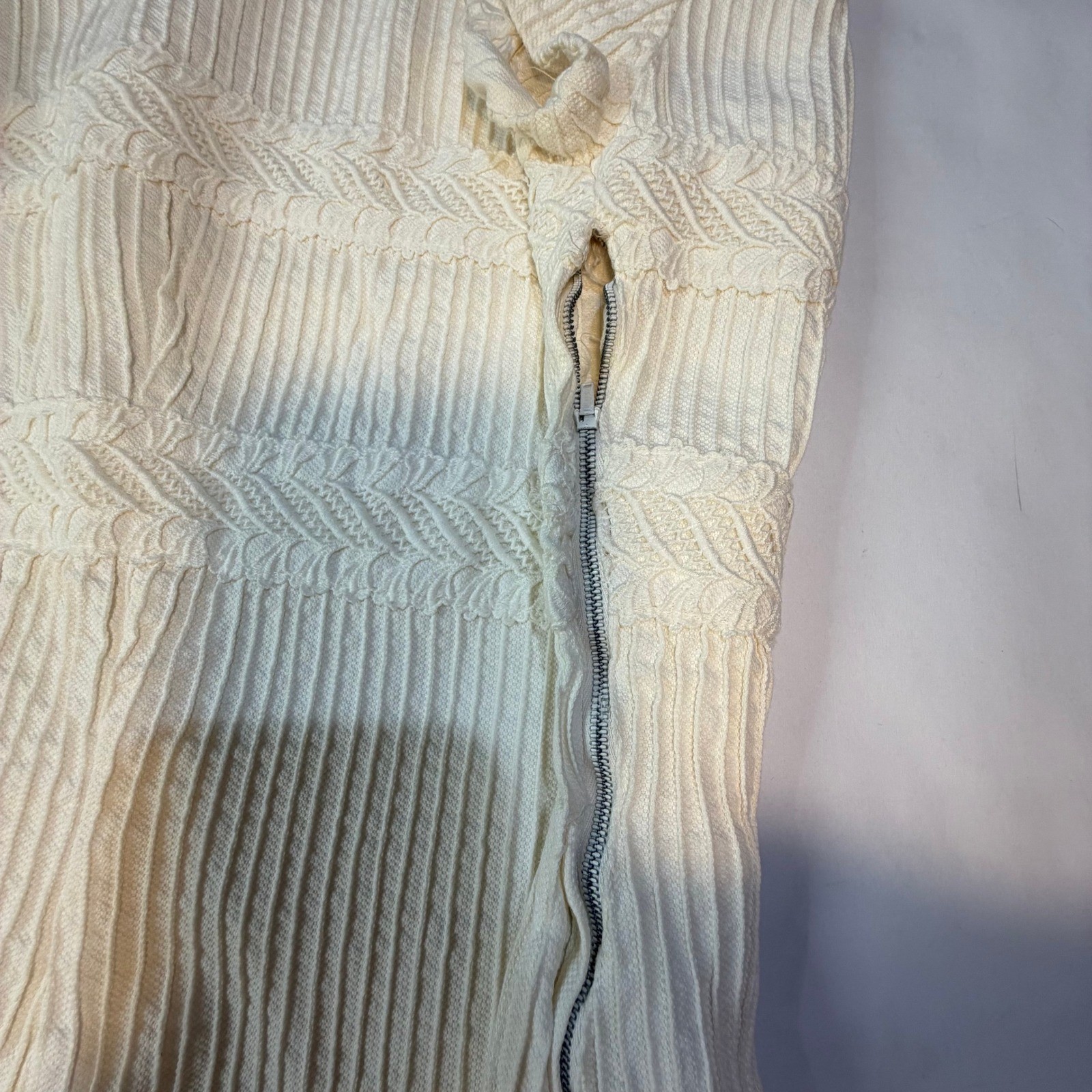 VTG 50s Cream White Crochet Lace Square Neck Textured Cap Sleeve Shift Dress