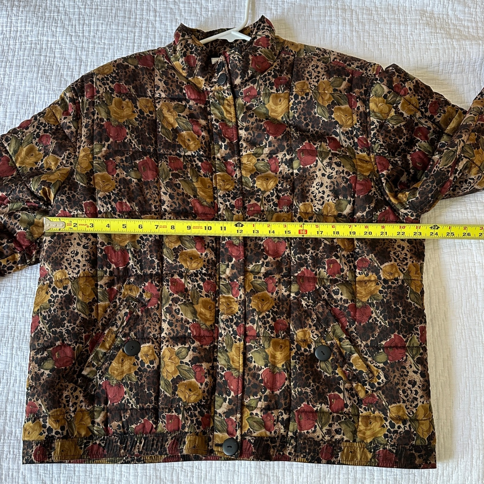 VTG 90s Anna and Frank Silk Quilted Jacket Large Leopard Floral Puffer Coat Warm