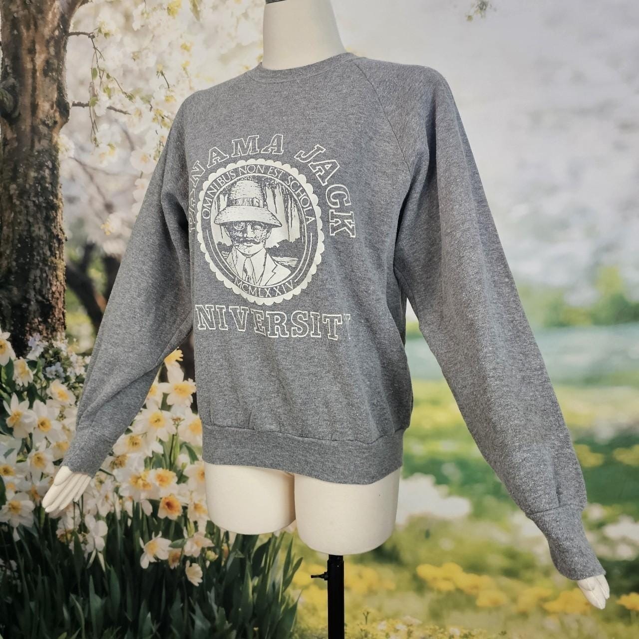 Grey Vintage Panama Jack Crewneck Sweatshirt 1983 University Style Hoodie 80s