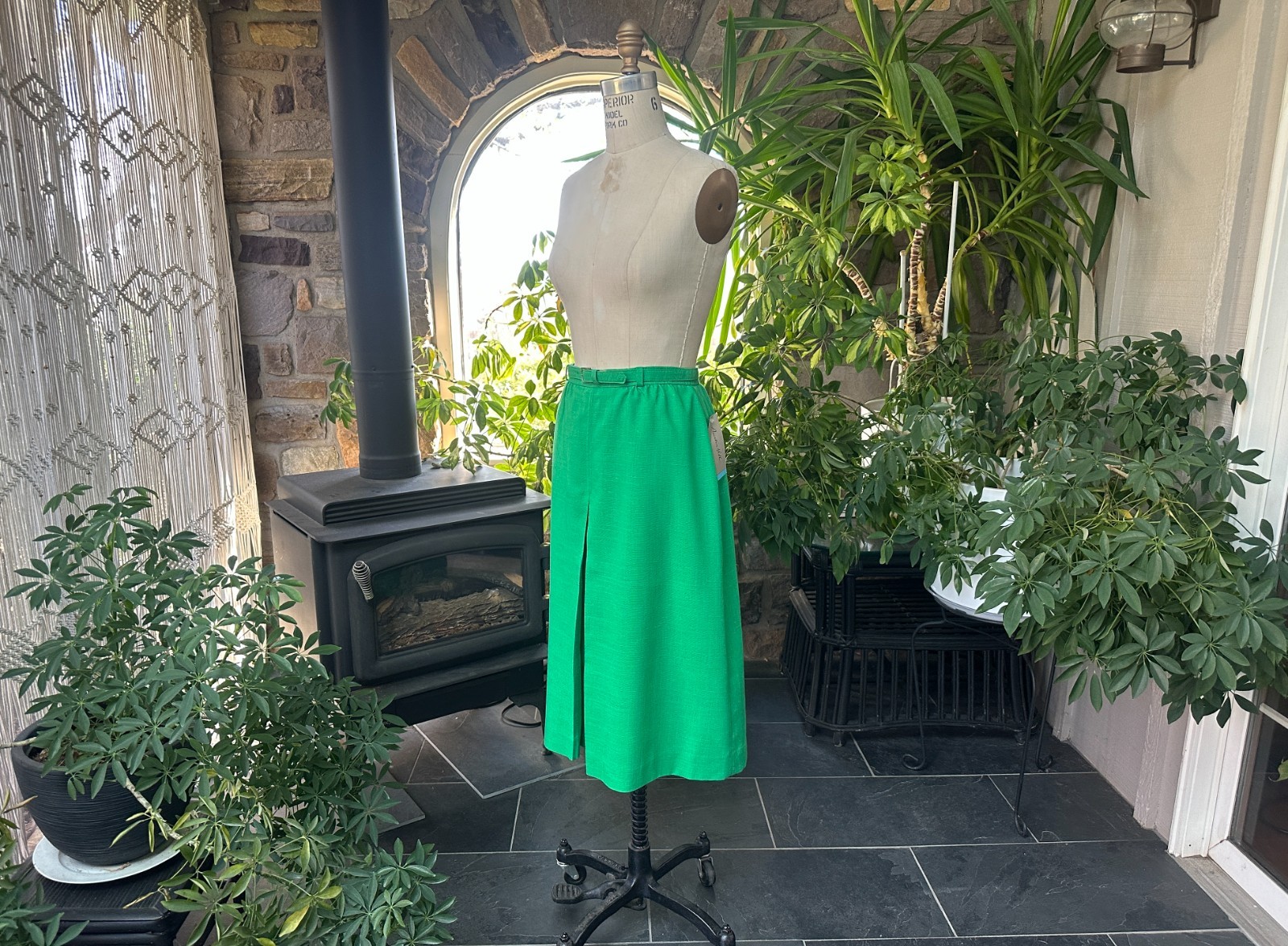 Vintage 1970s Austin Hill Kelly Green Lined Skirt Deadstock with Tags
