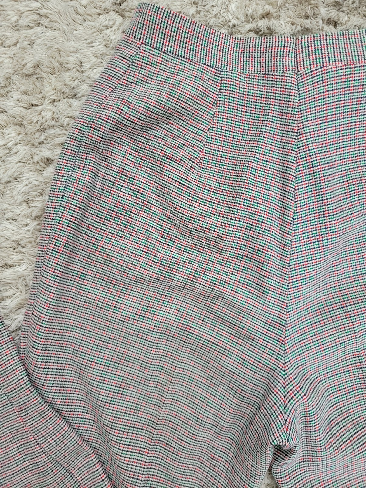 Vtg Saks Fifth Avenue Wool Trousers in Navy/Red/Green/Tan Houndstooth Size 11/12