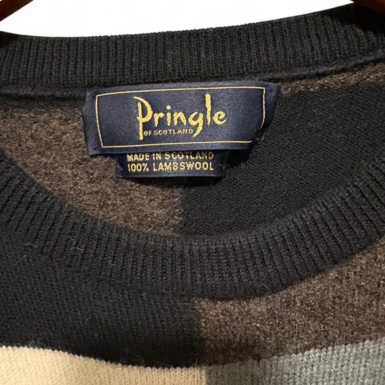 VTG Pringle Of Scotland 100% Lambswool Checked Pullover Sweater XL Cottage Cabin