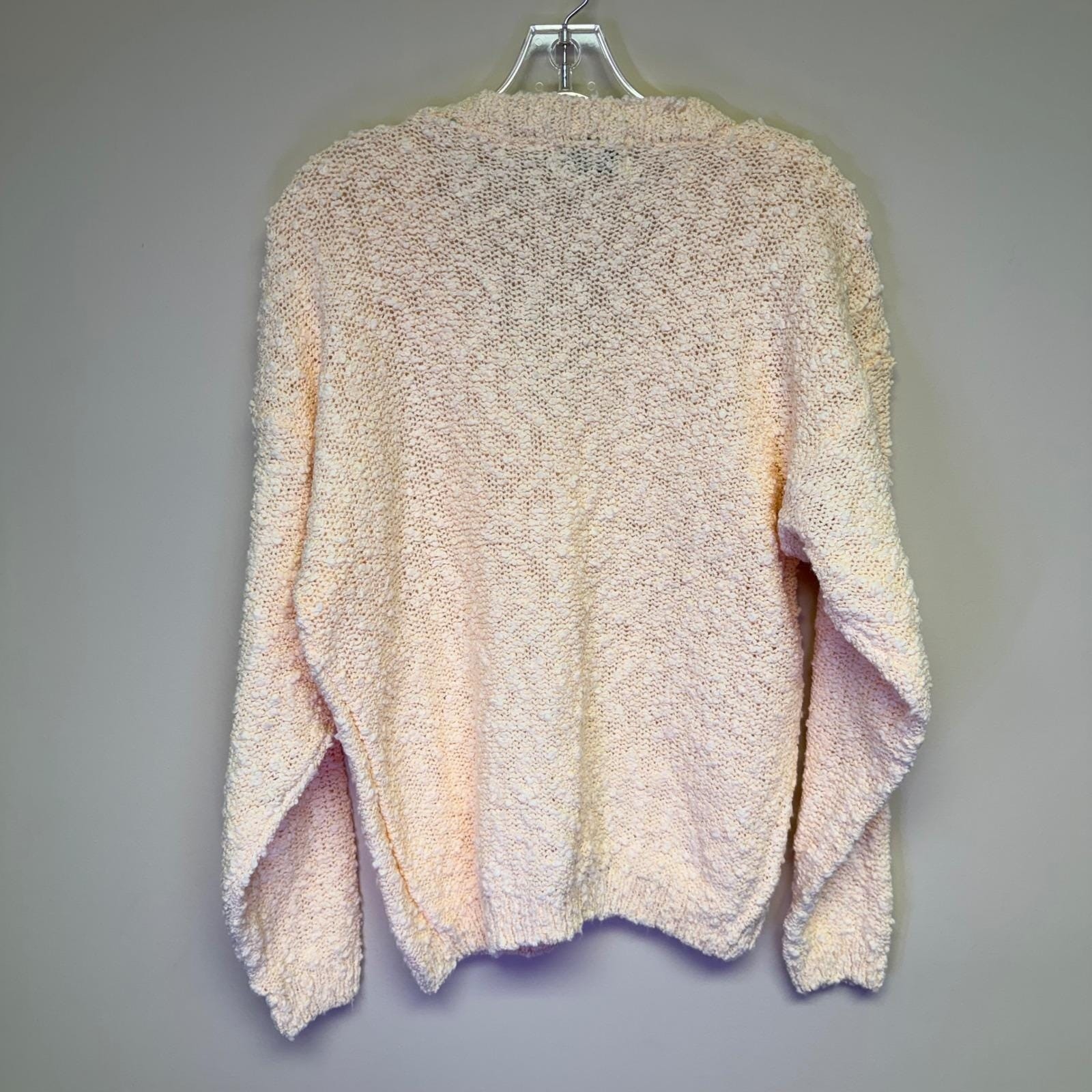 Vintage Shenanigans Popcorn Knit Sweater Women Medium Cream Henley V-Neck EUC