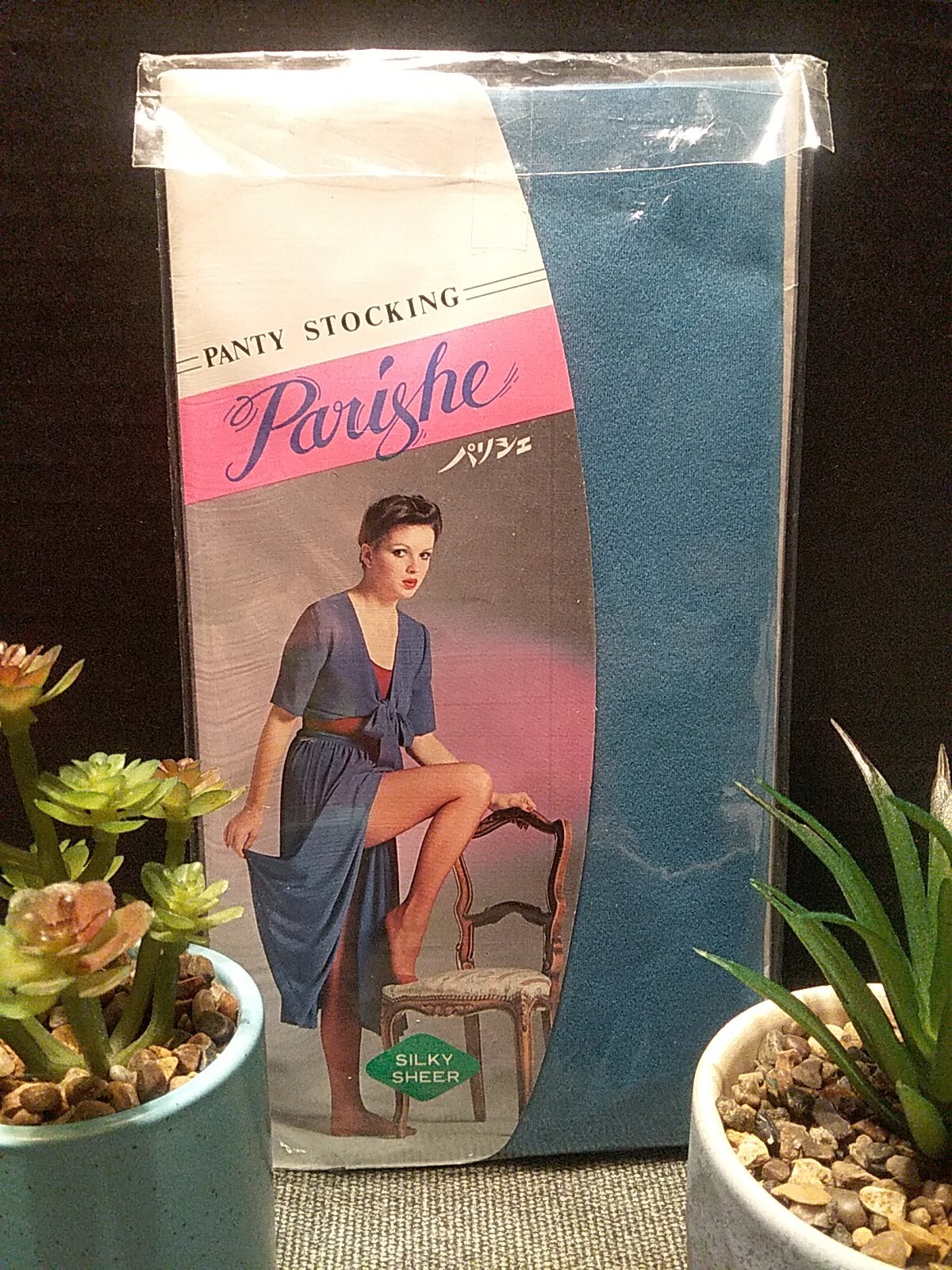 1 pair Vtg 1980’s Parishe Royal Blue Silky Sheer Panty Stocking One Size
